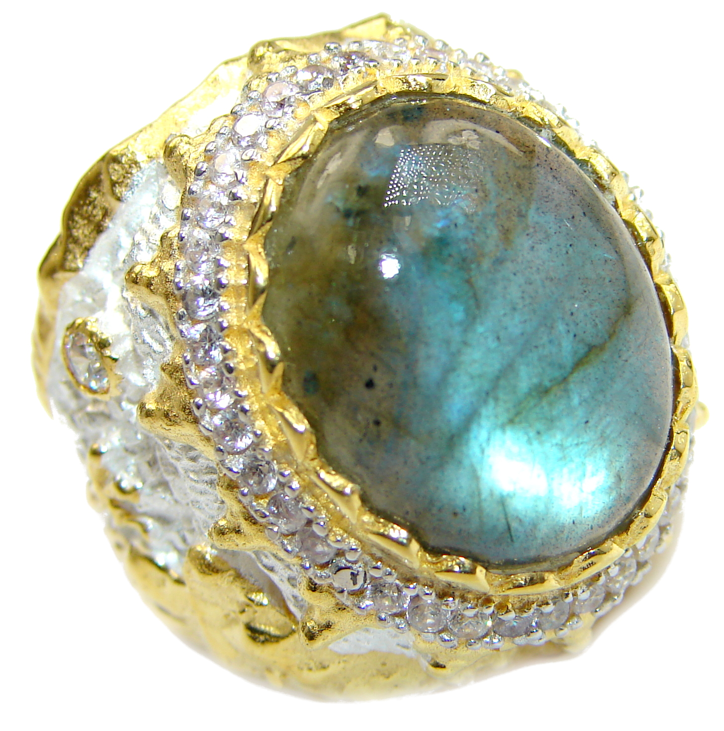 Regal Infinity Labradorite 18K Gold over .925 Sterling Silver ITALY handmade ring size 7 1/2