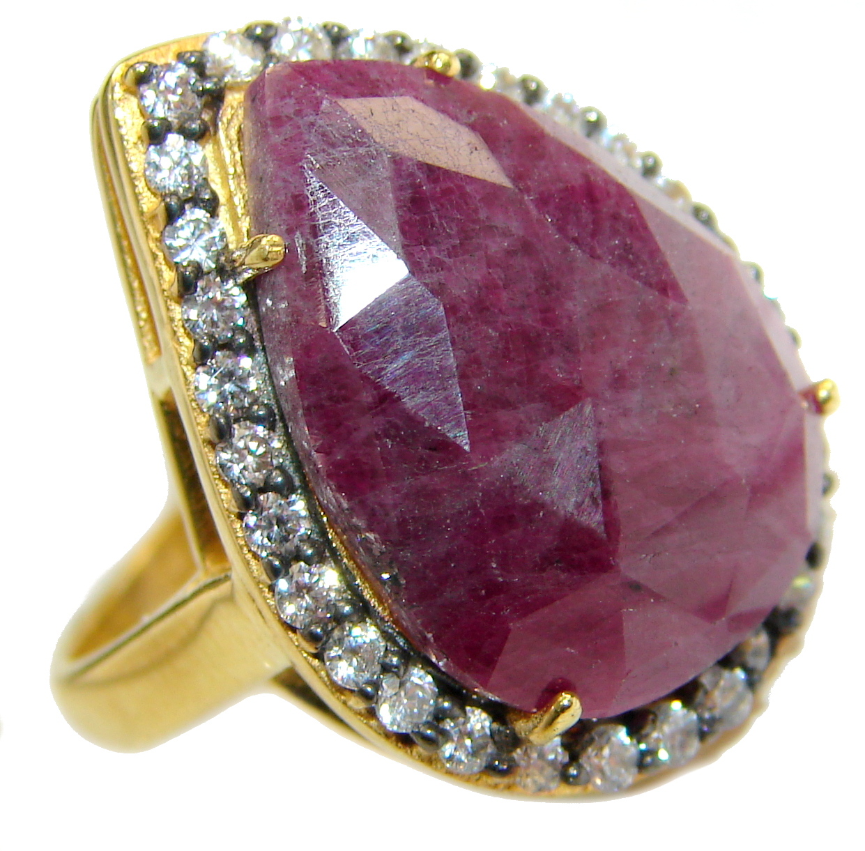Large genuine Ruby 14K Gold over .925 Sterling Silver Statement ring; s. 7