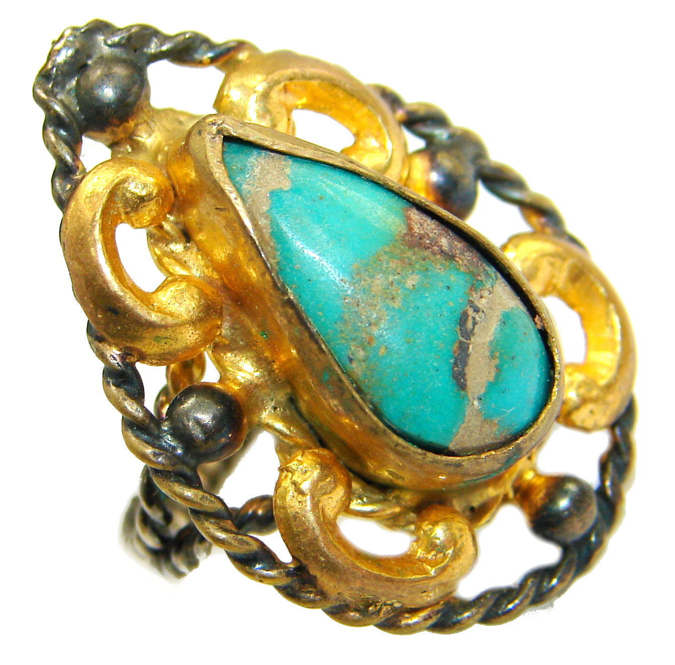 Natural Turquoise .925 Sterling Silver handmade ring s. 7 adjustable