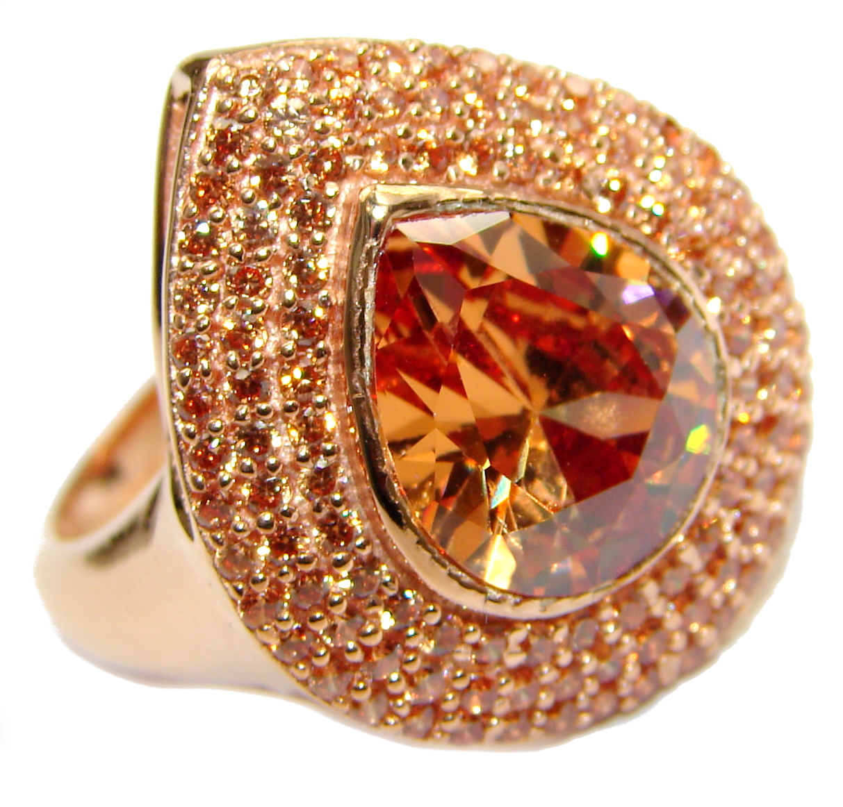 Blush Morganite 14K Rose Gold over .925 Sterling Silver handcrafted ring s. 7 1/2