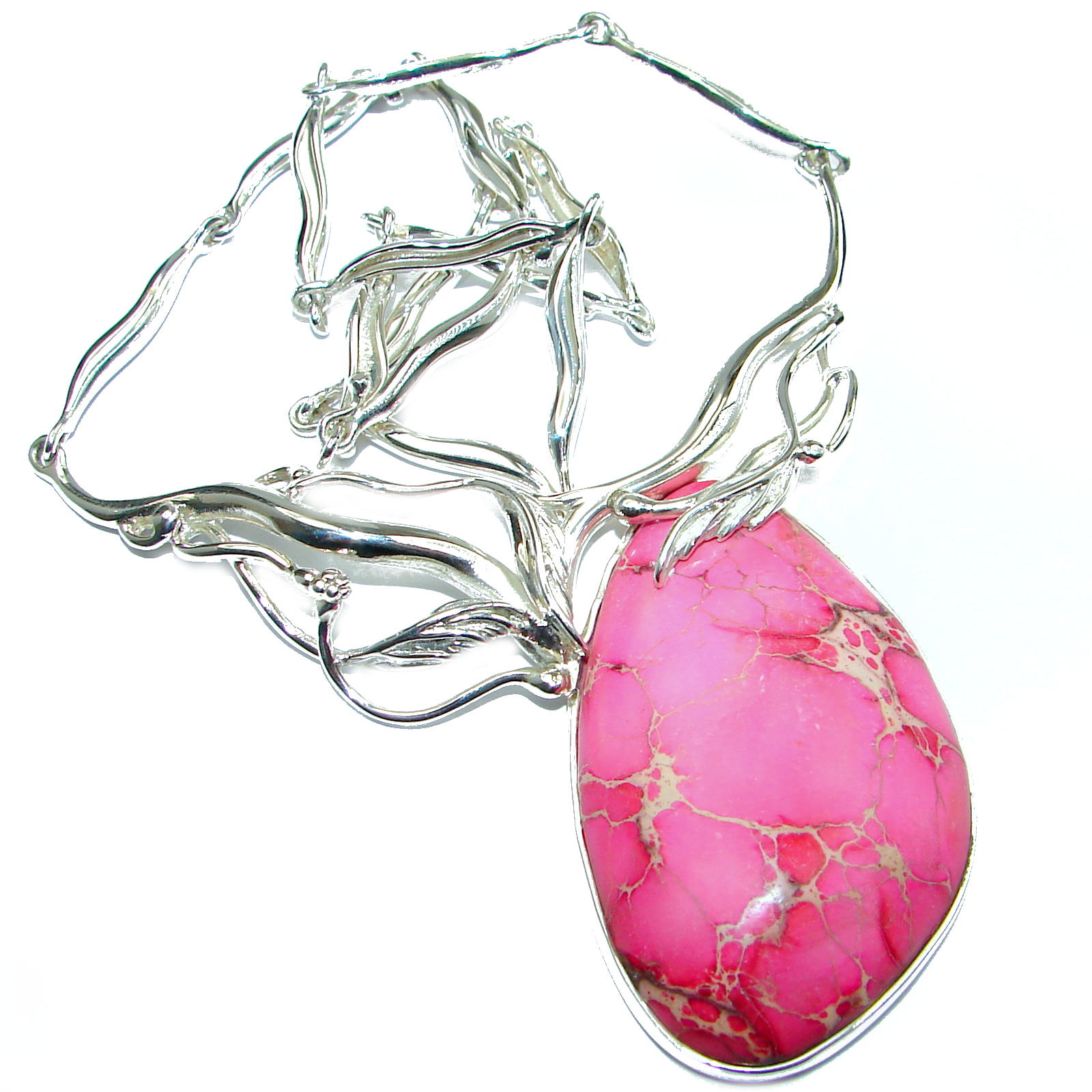 Julietta Pink Sea Sediment Jasper oxidized .925 Sterling Silver handmade necklace