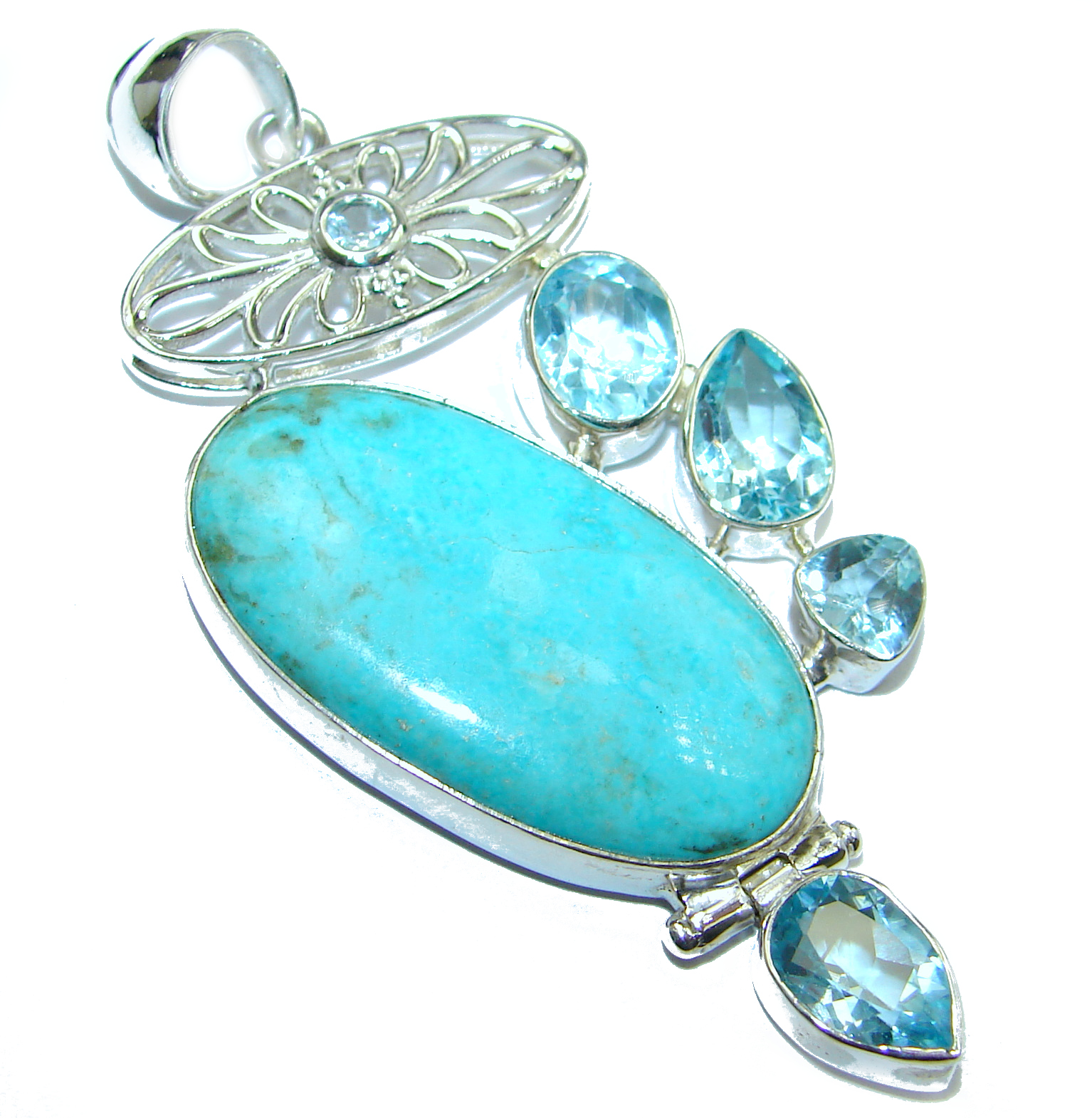 Exquisite Sleeping Beauty Turquoise .925 Sterling Silver handmade Pendant
