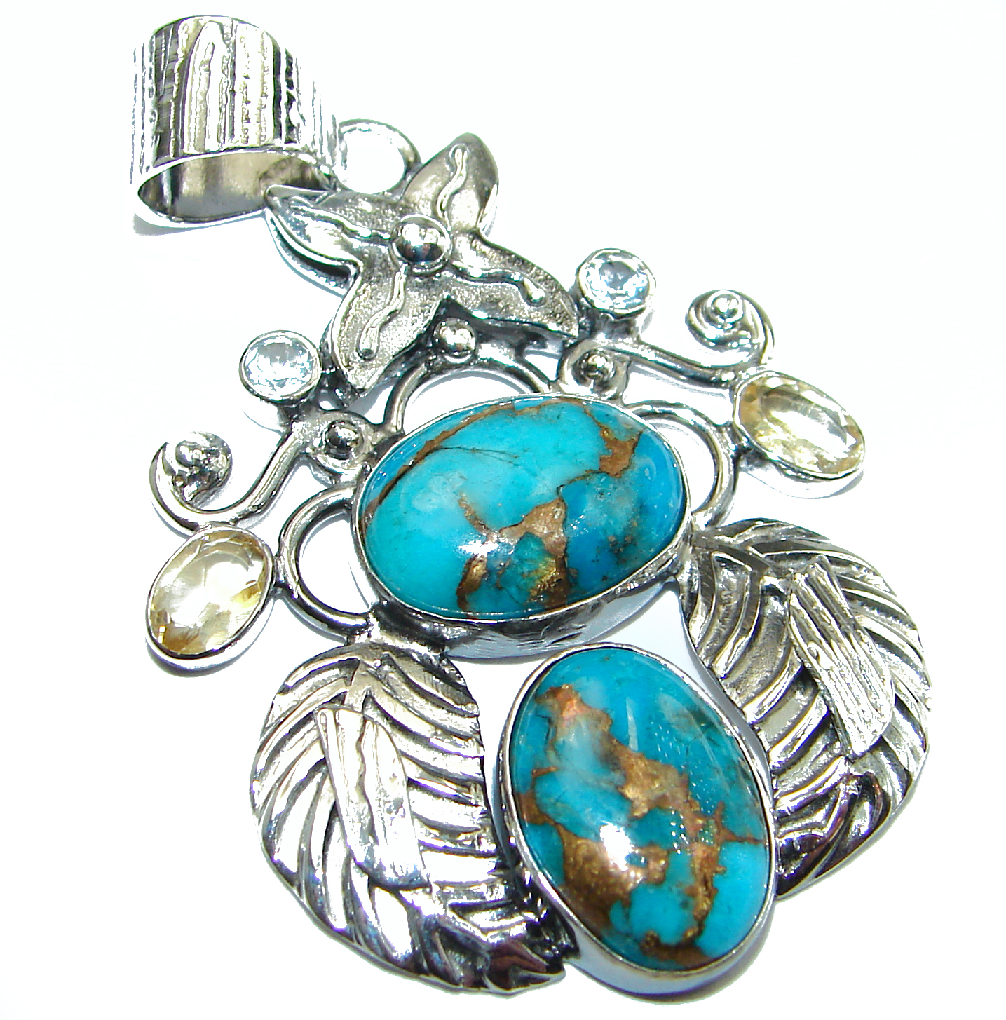 Turquoise with Copper vains .925 Sterling Silver habndmade Pendant