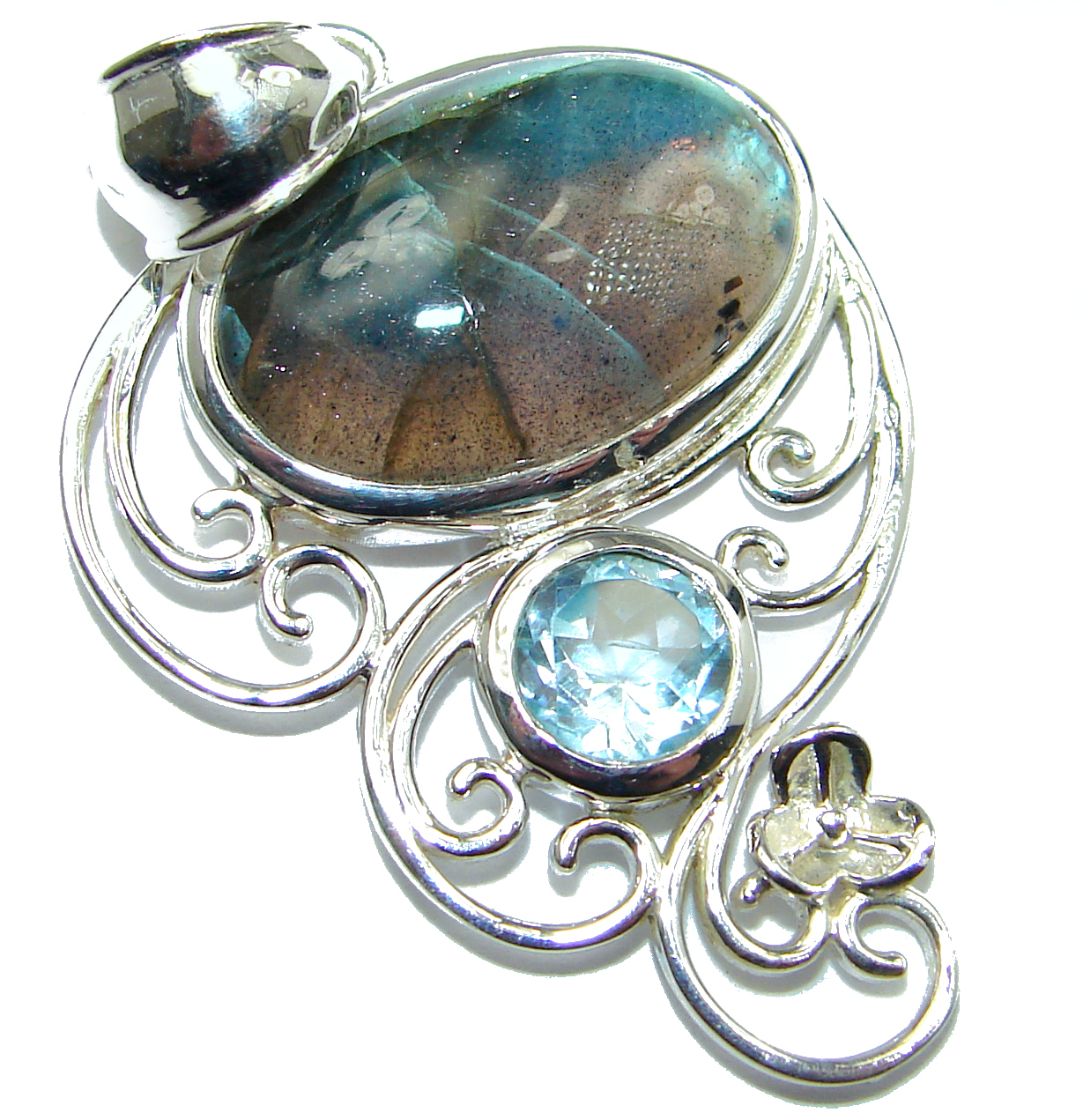 Incredible Fire Labradorite .925 Sterling Silver handmade Pendant