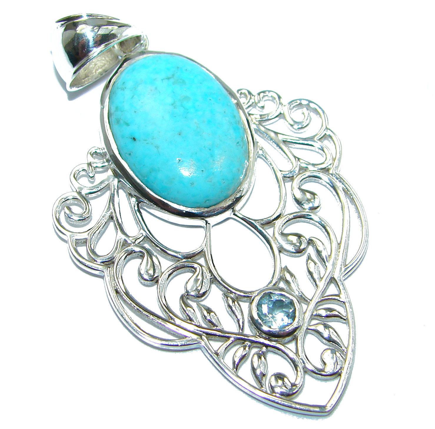 Exquisite Sleeping Beauty Turquoise .925 Sterling Silver handmade Pendant