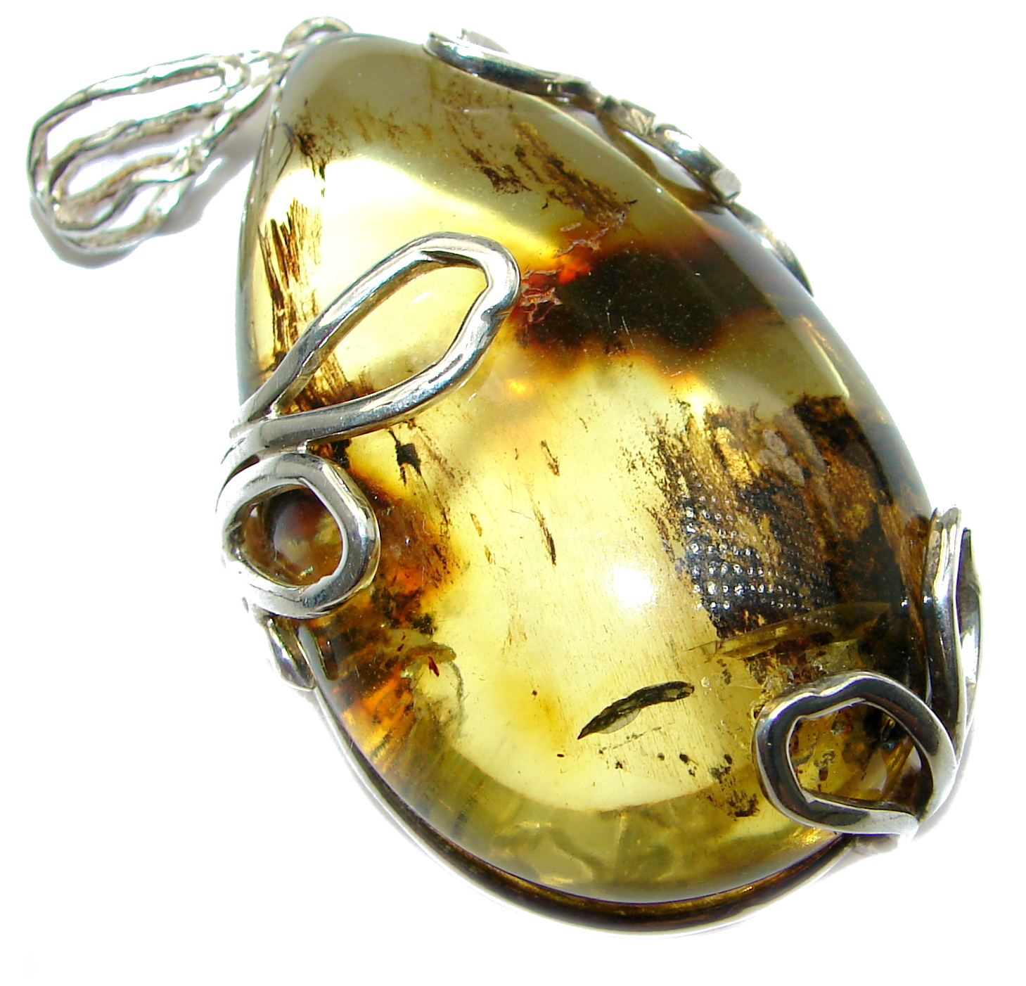 Huge Natural Baltic Amber .925 Sterling Silver handmade Pendant