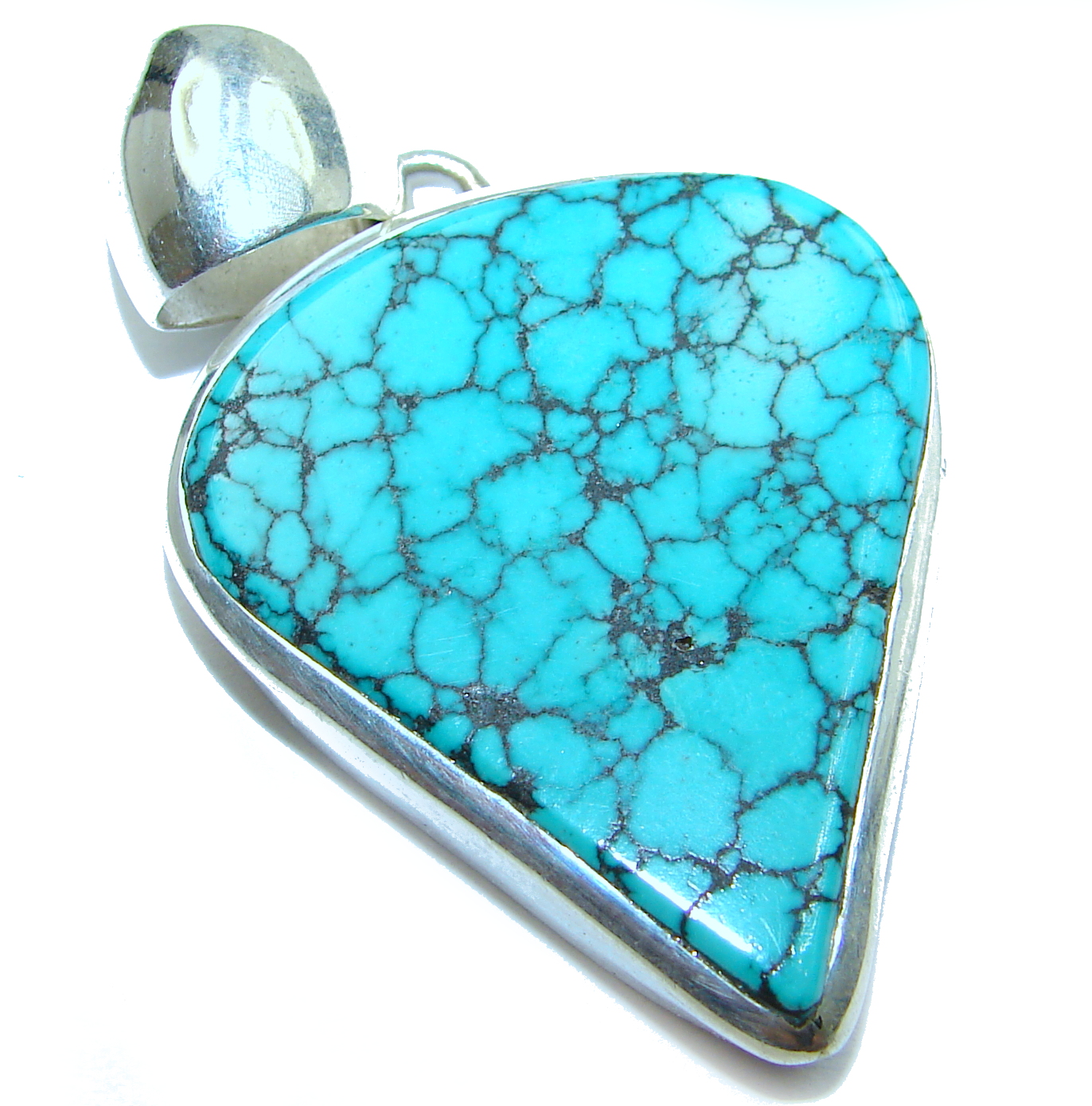 Exquisite Black Spider Web Turquoise .925 Sterling Silver handmade Pendant