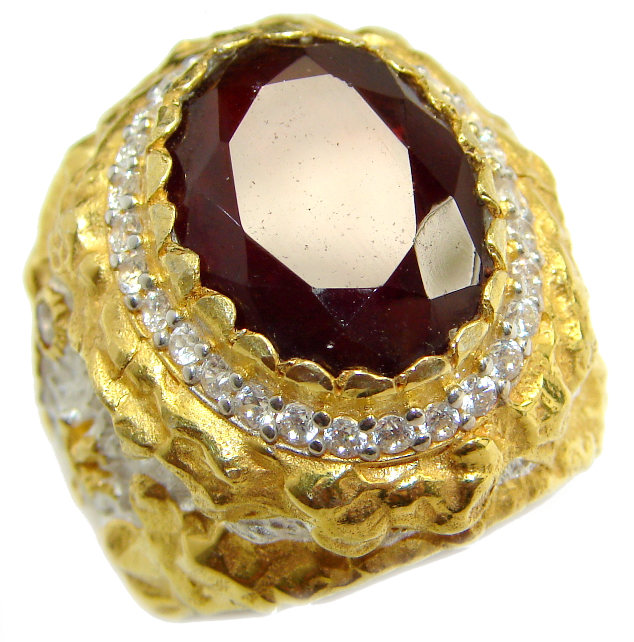 Large genuine Ruby 14K Gold over .925 Sterling Silver Statement Italy made ring; s. 8