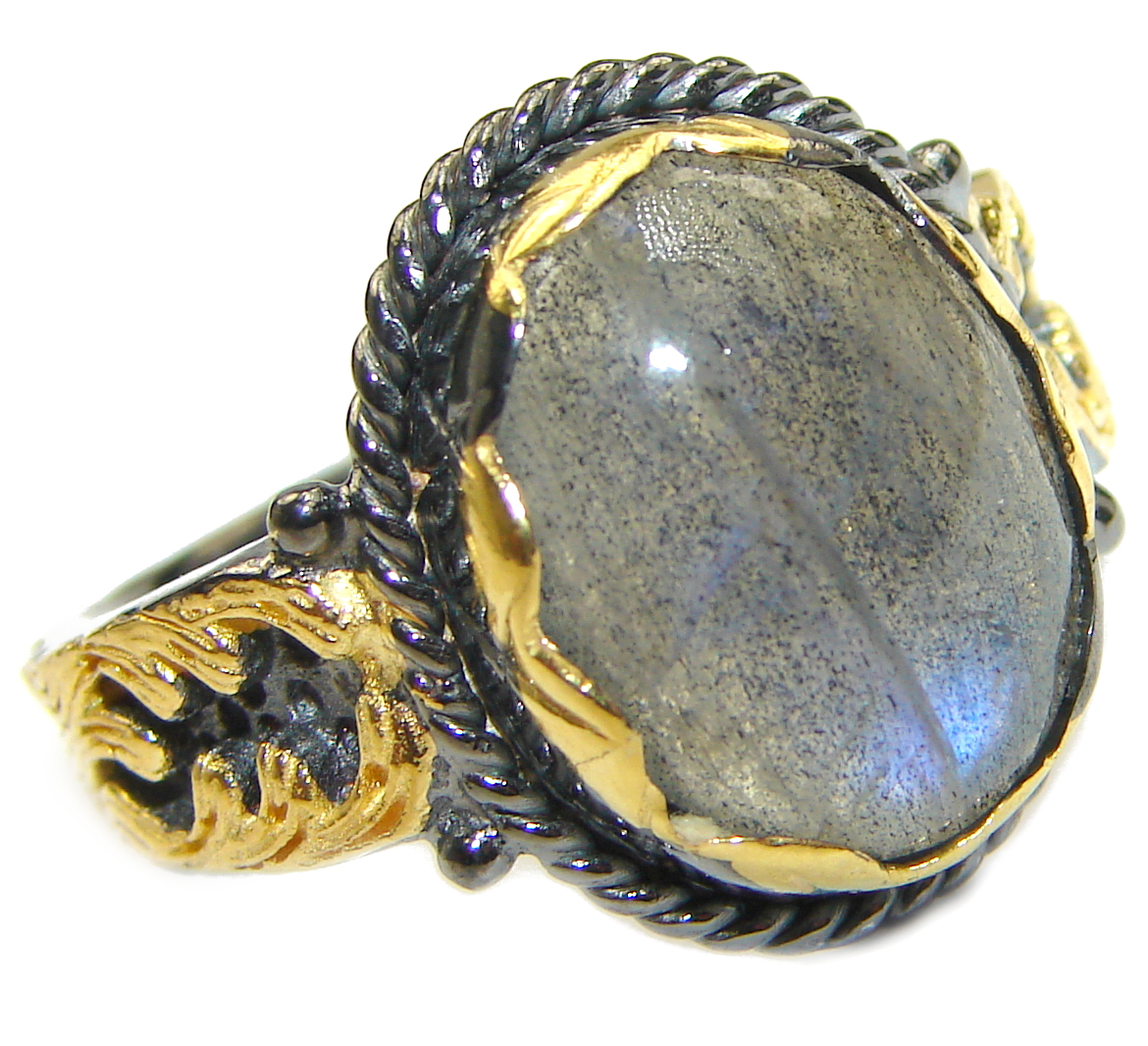 Labradorite 18K Gold over .925 Sterling Silver ITALY handmade ring size 8