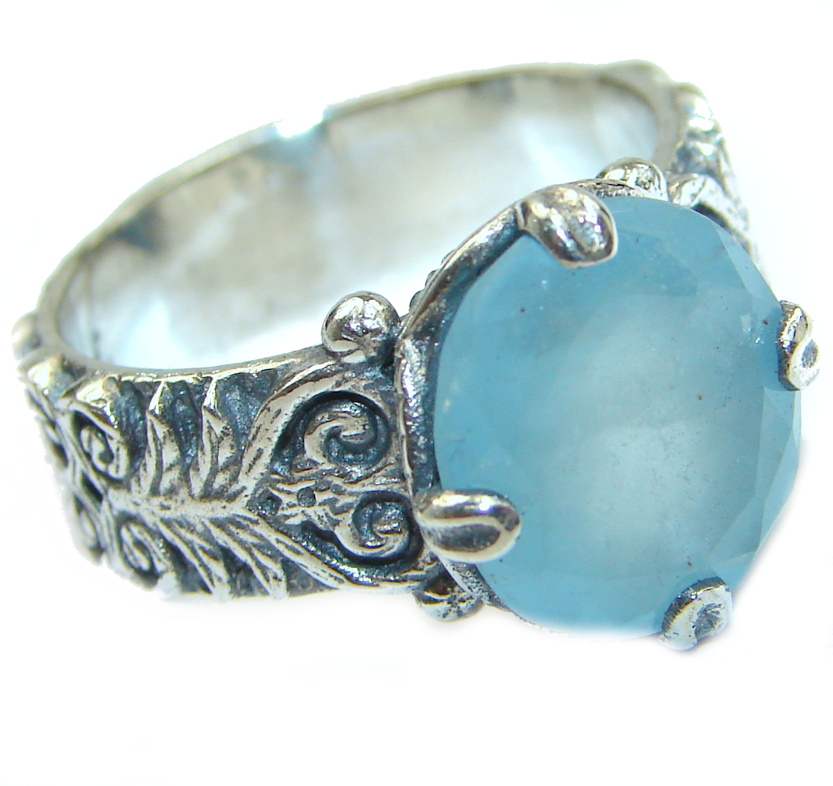 Antique Design Blue Aquamarine .925 Sterling Silver handmade ring s. 8