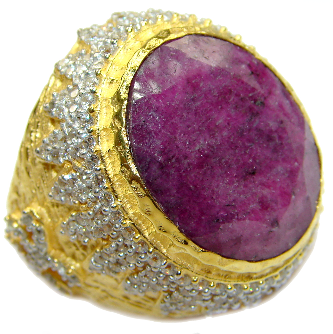 Large genuine Ruby 14K Gold over .925 Sterling Silver Statement Italy made ring; s. 8