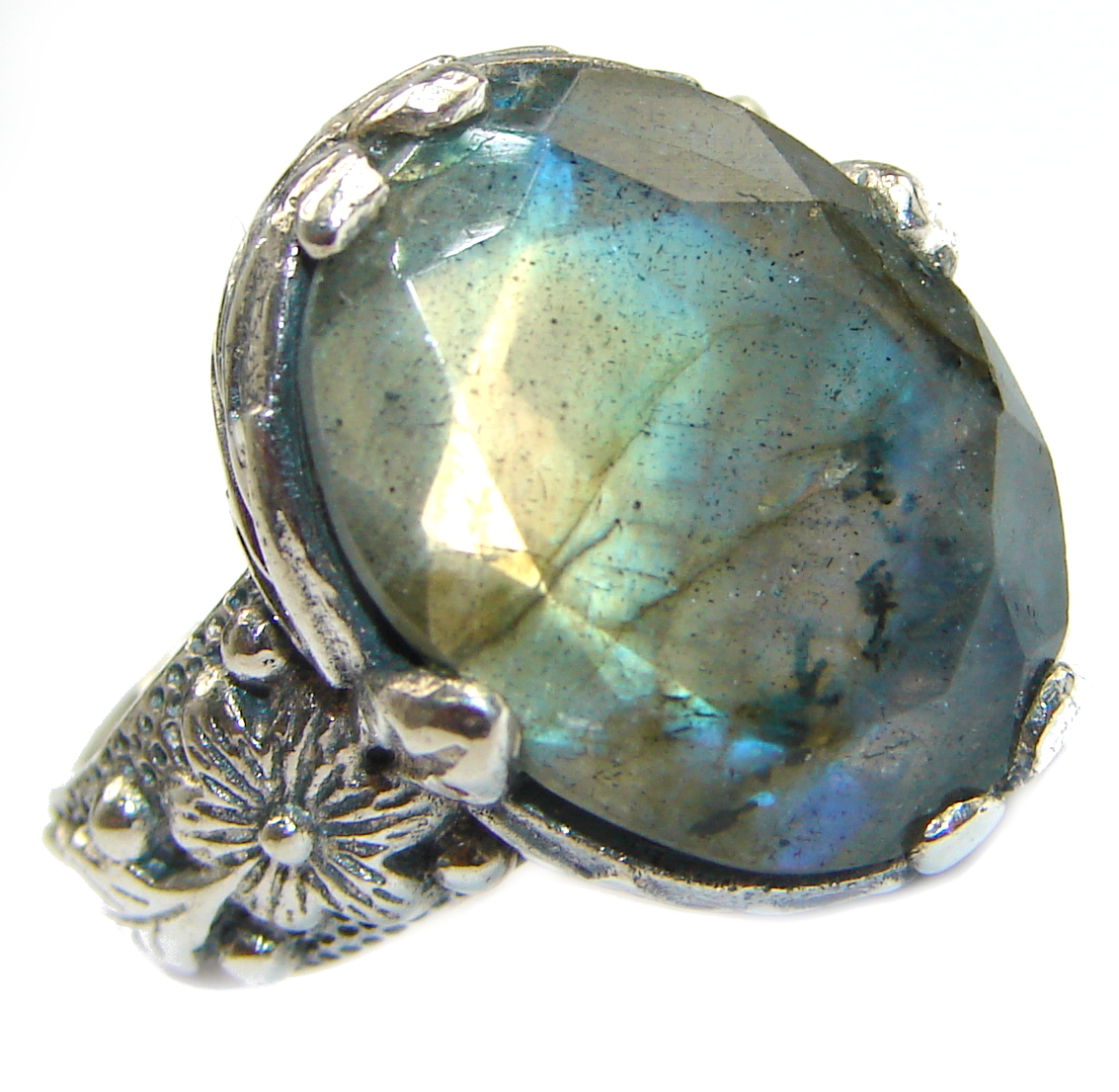 Labradorite .925 Sterling Silver Bali handmade ring size 7 1/4