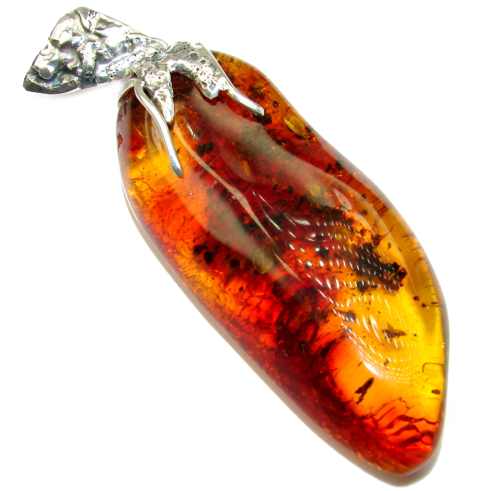 Huge Natural Baltic Amber .925 Sterling Silver handmade Pendant