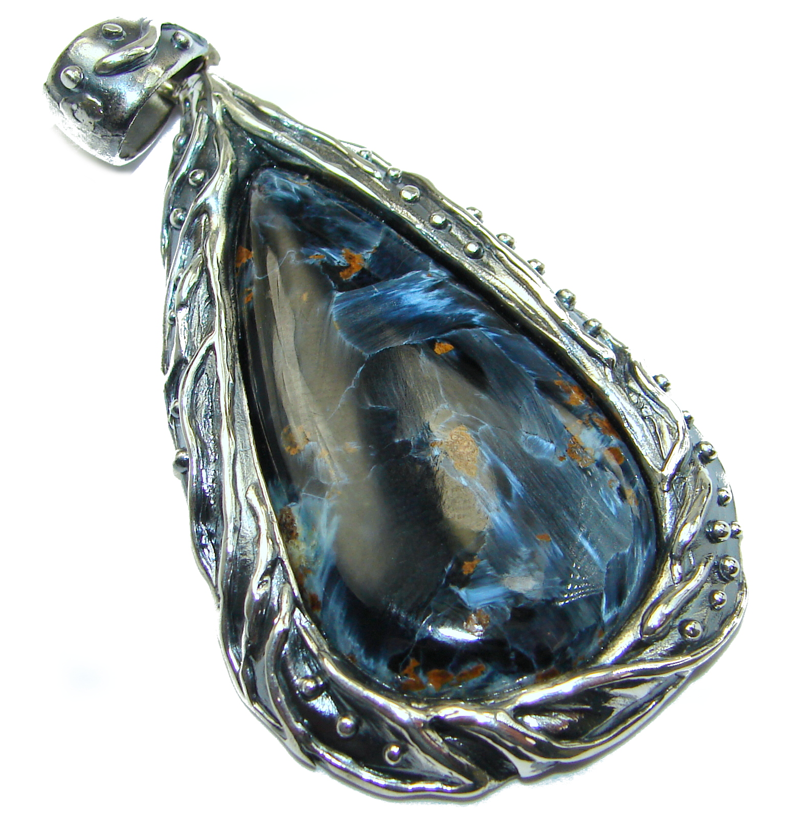Genuine Silky Black Pietersite .925 Sterling Silver handmade pendant