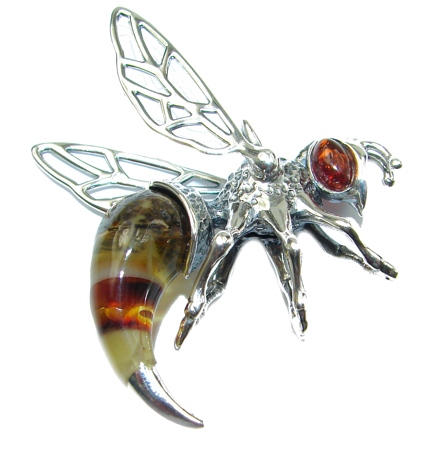 Masterpiece Honey Bee Baltic Polish Amber .925 Sterling Silver Handmade Pendant