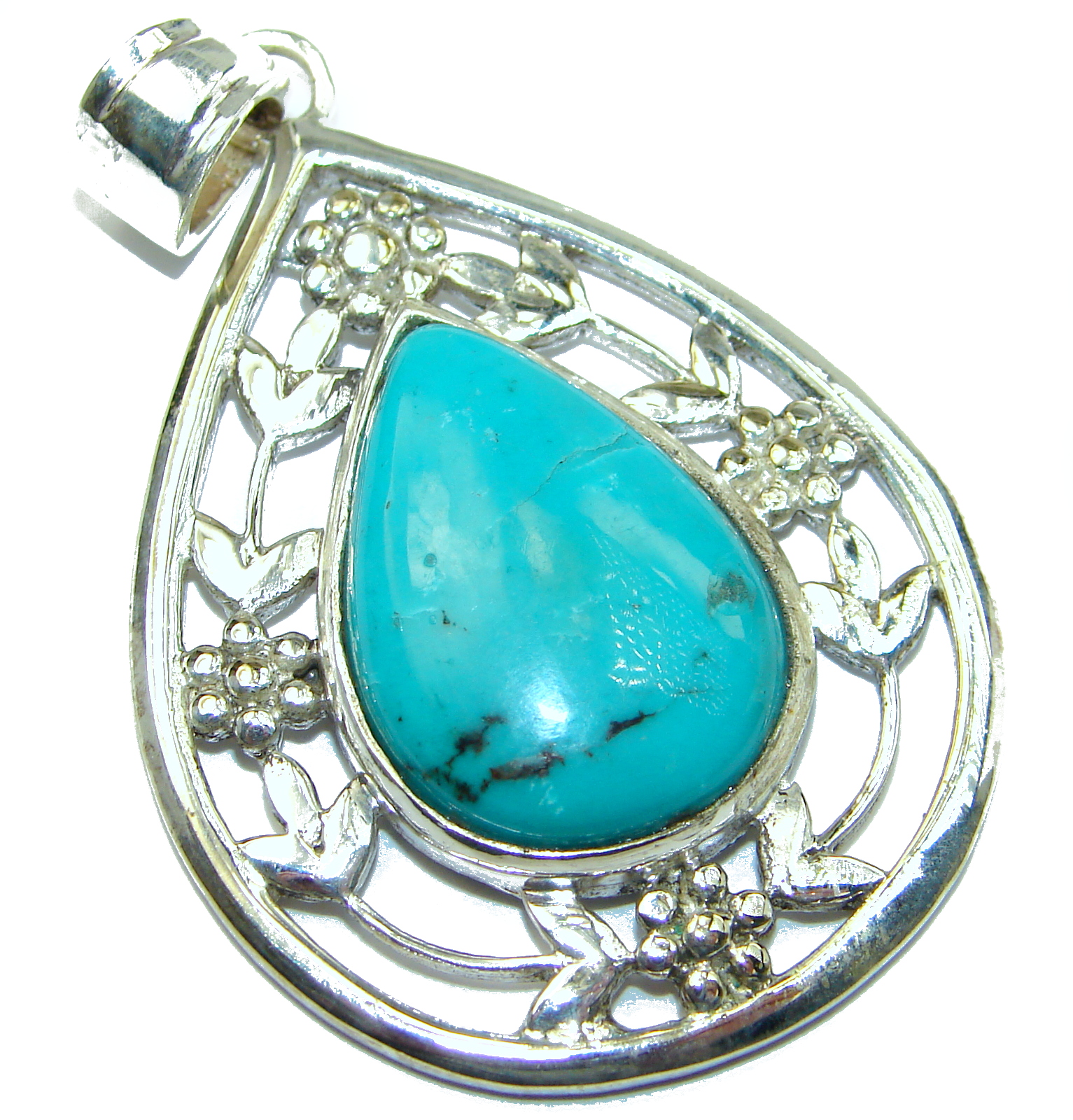 Exquisite Beauty Turquoise .925 Sterling Silver handmade Pendant
