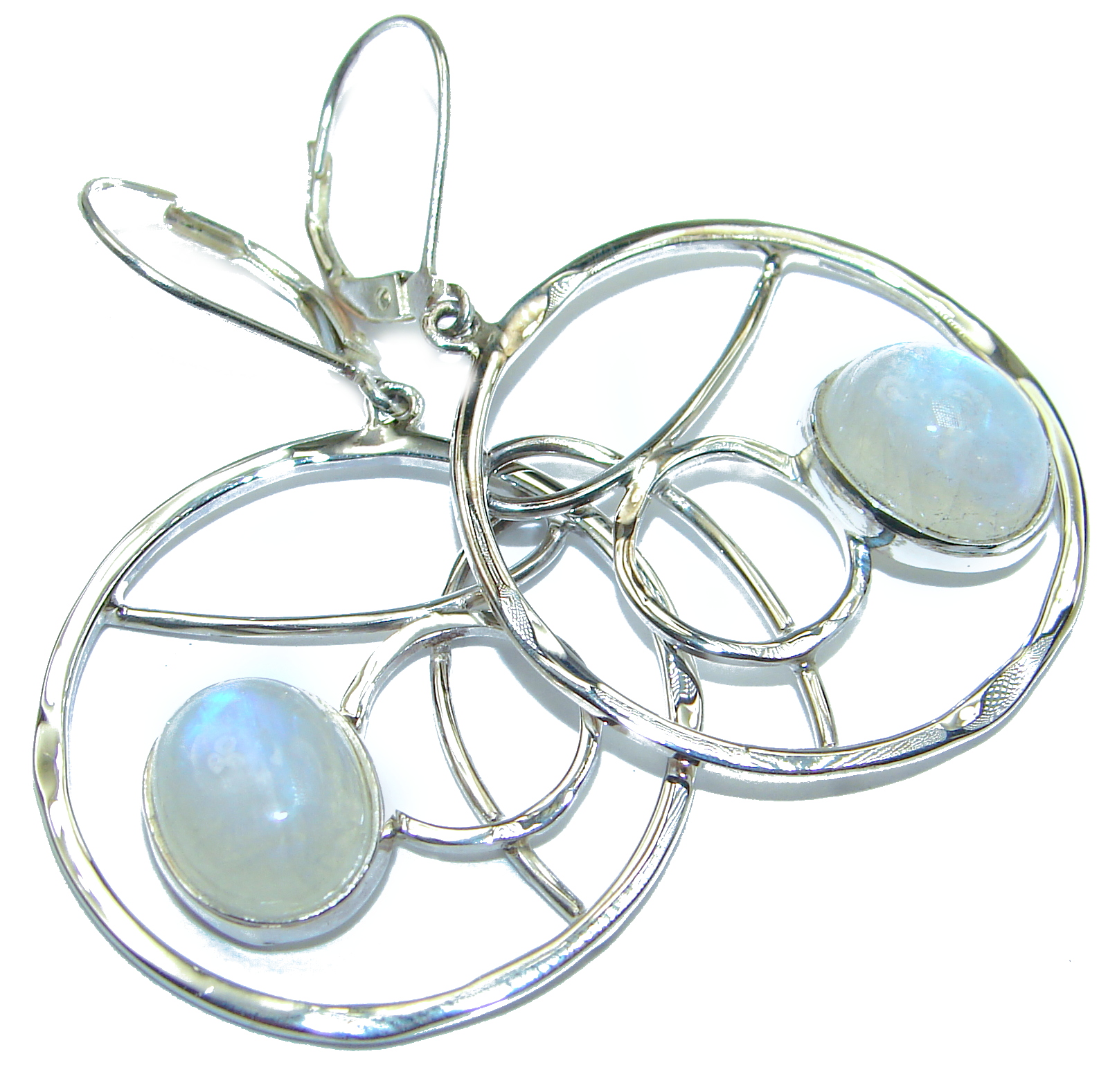 Genuine Fire Moonstone .925 Sterling Silver handcrafted Earrings