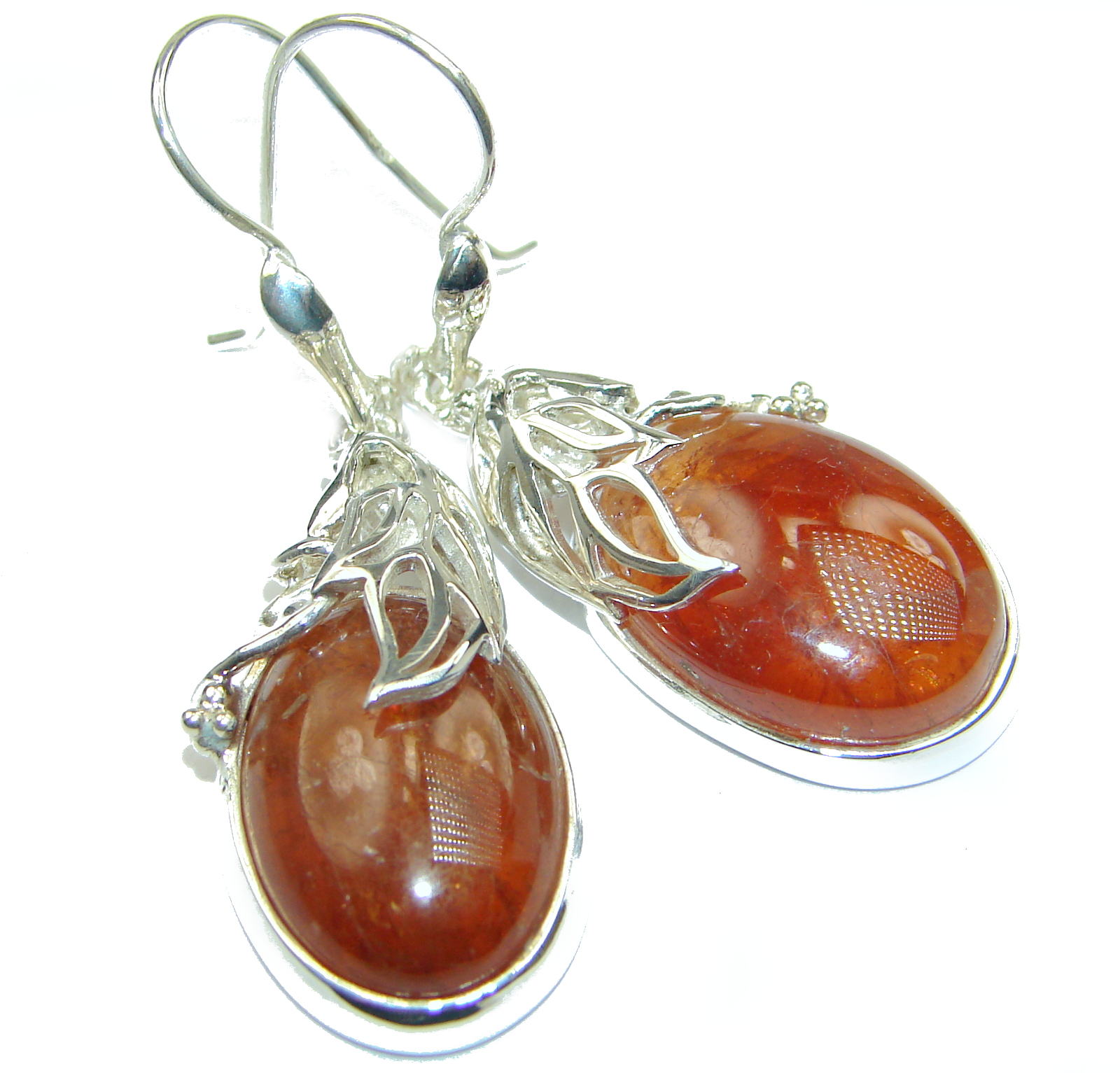Huge Authentic Hessonite Garnet .925 Sterling Silver handmade earrings