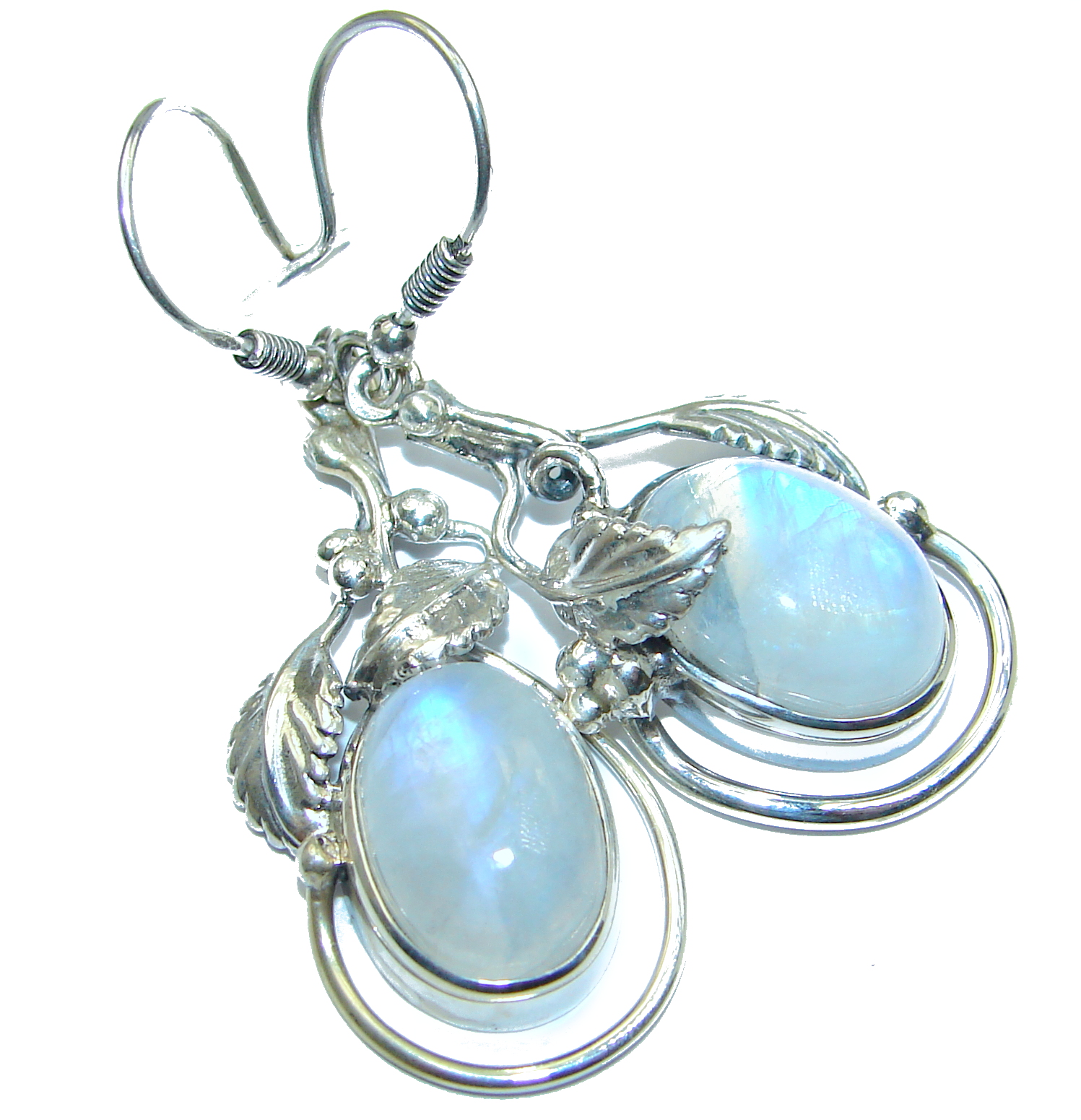Genuine Fire Moonstone .925 Sterling Silver handcrafted Earrings