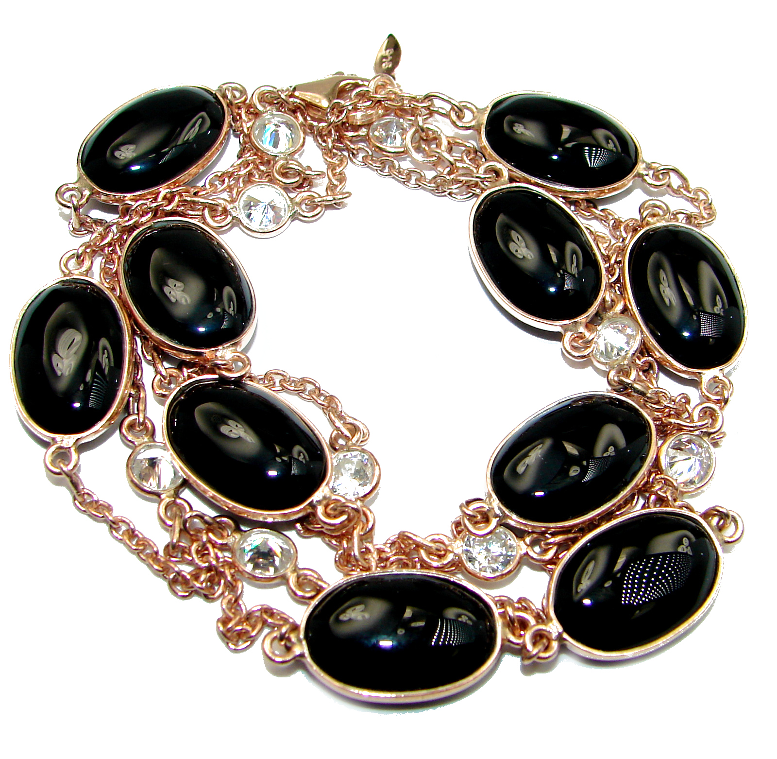 36 inches Genuine Onyx Stones Rose Gold over .925 Sterling Silver handcrafted Station Necklace