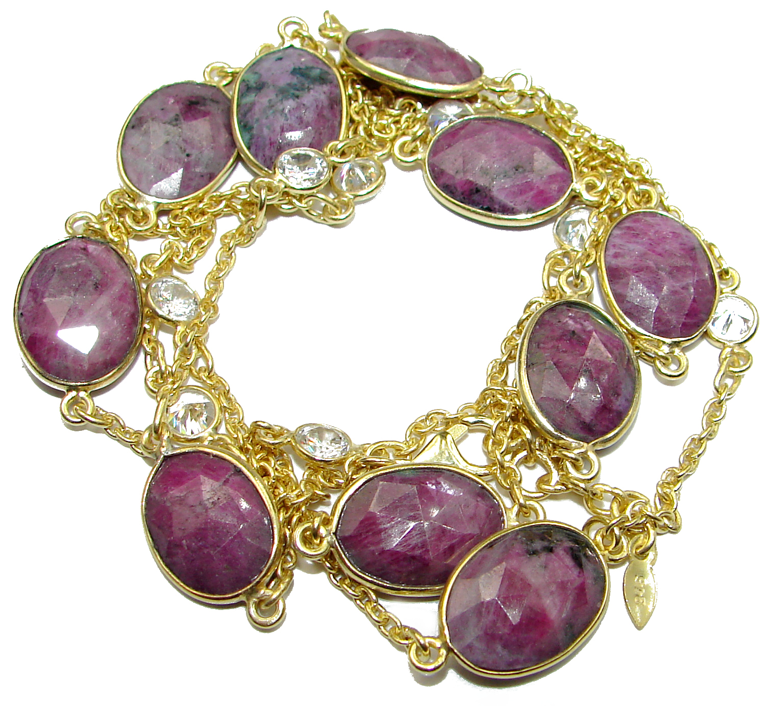 36 inches Genuine Ruby Stones 14K Gold over Sterling Silver handcrafted Station Necklace