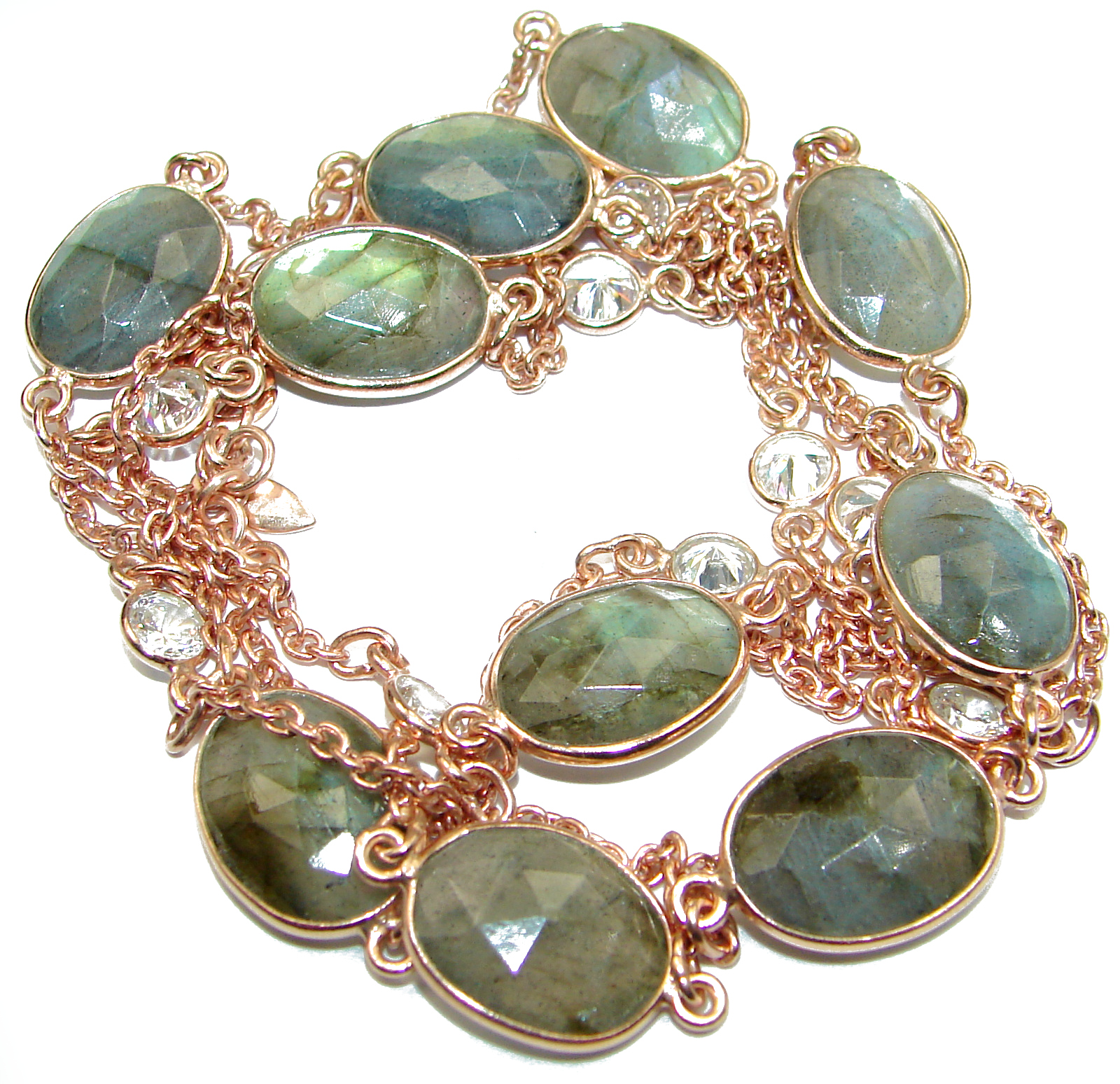 36 inches Genuine Fire Labradorite 14 K Gold over .925 Sterling Silver handmade Necklace