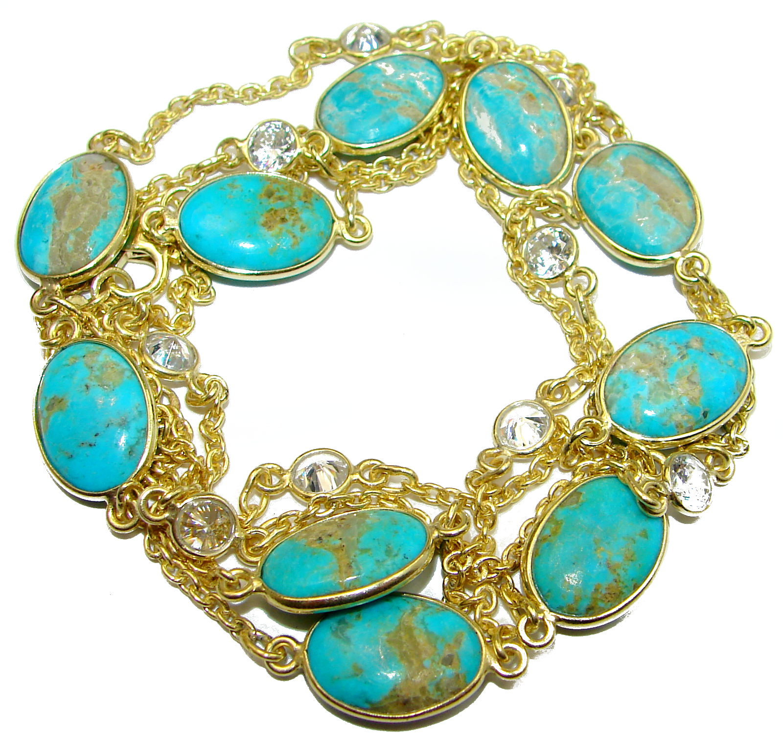 36 inches genuine Sleeping Beauty Turquoise .925 Sterling Silver handmade station Necklace