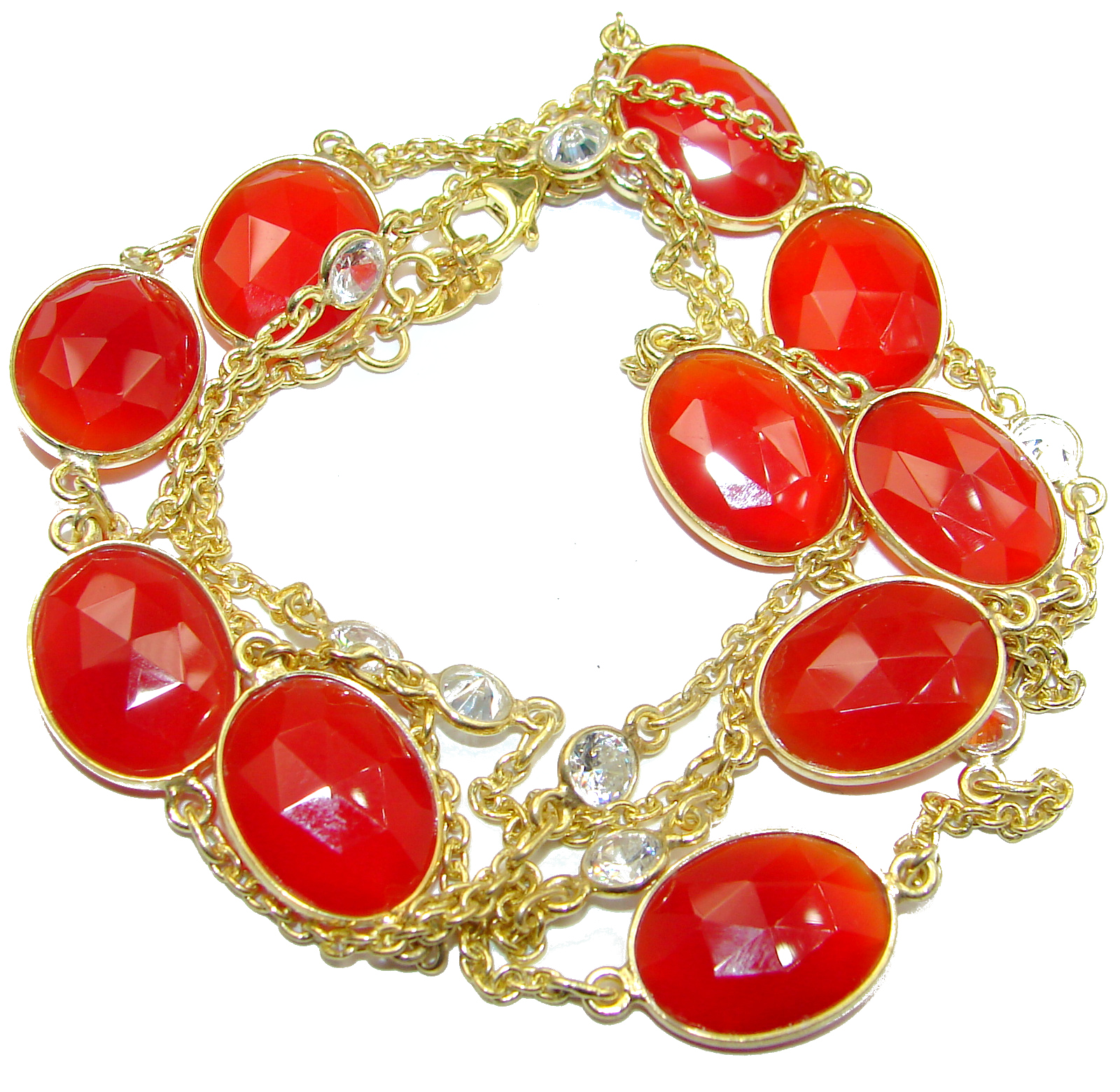 36 inches genuine Carnelian Gold .925 Sterling Silver handcrafted Station Necklace