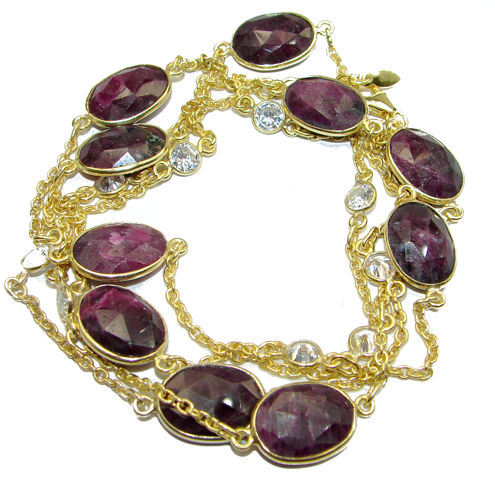 36 inches Genuine Ruby Stones 14K Gold over Sterling Silver handcrafted Station Necklace