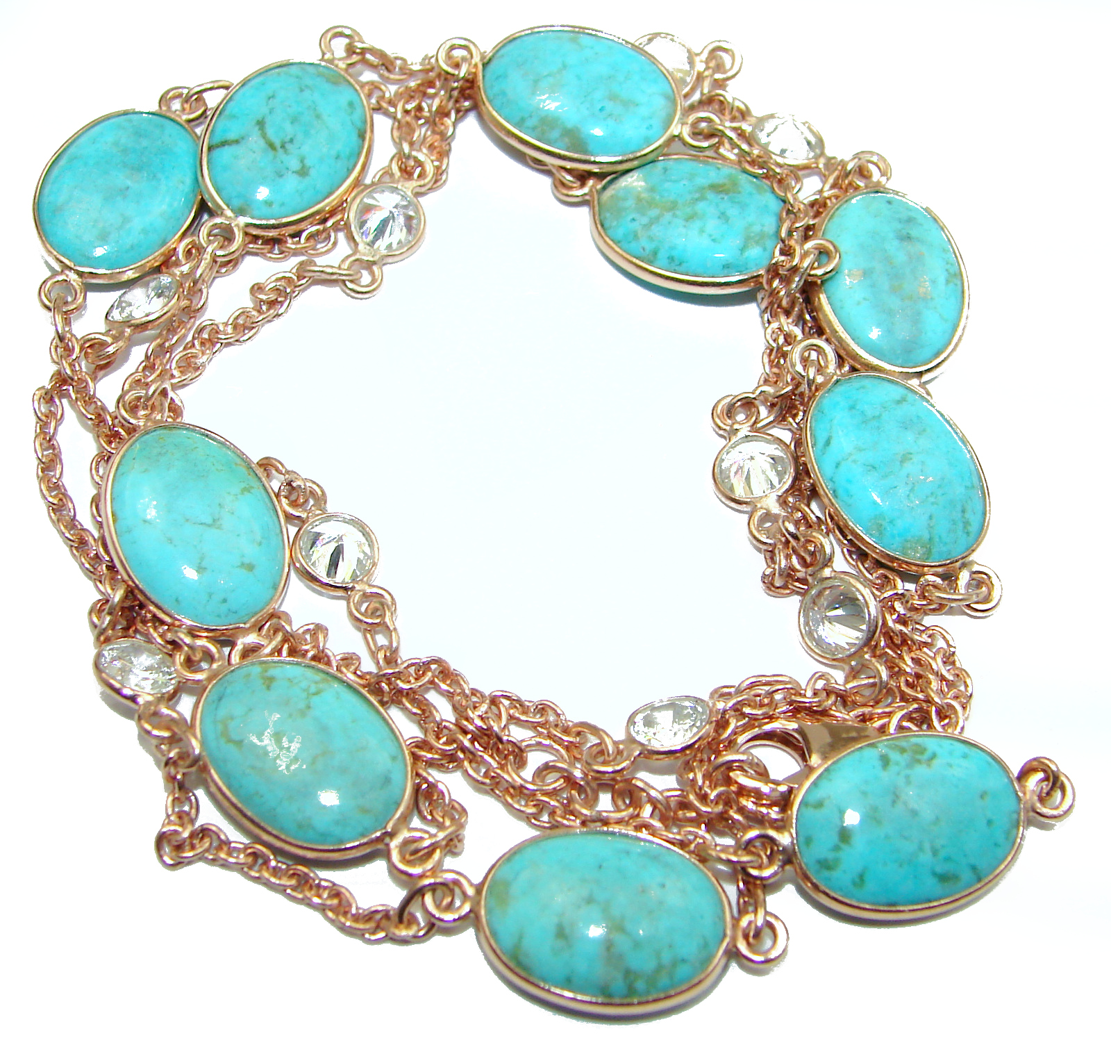 36 inches genuine Sleeping Beauty Turquoise .925 Sterling Silver handmade station Necklace