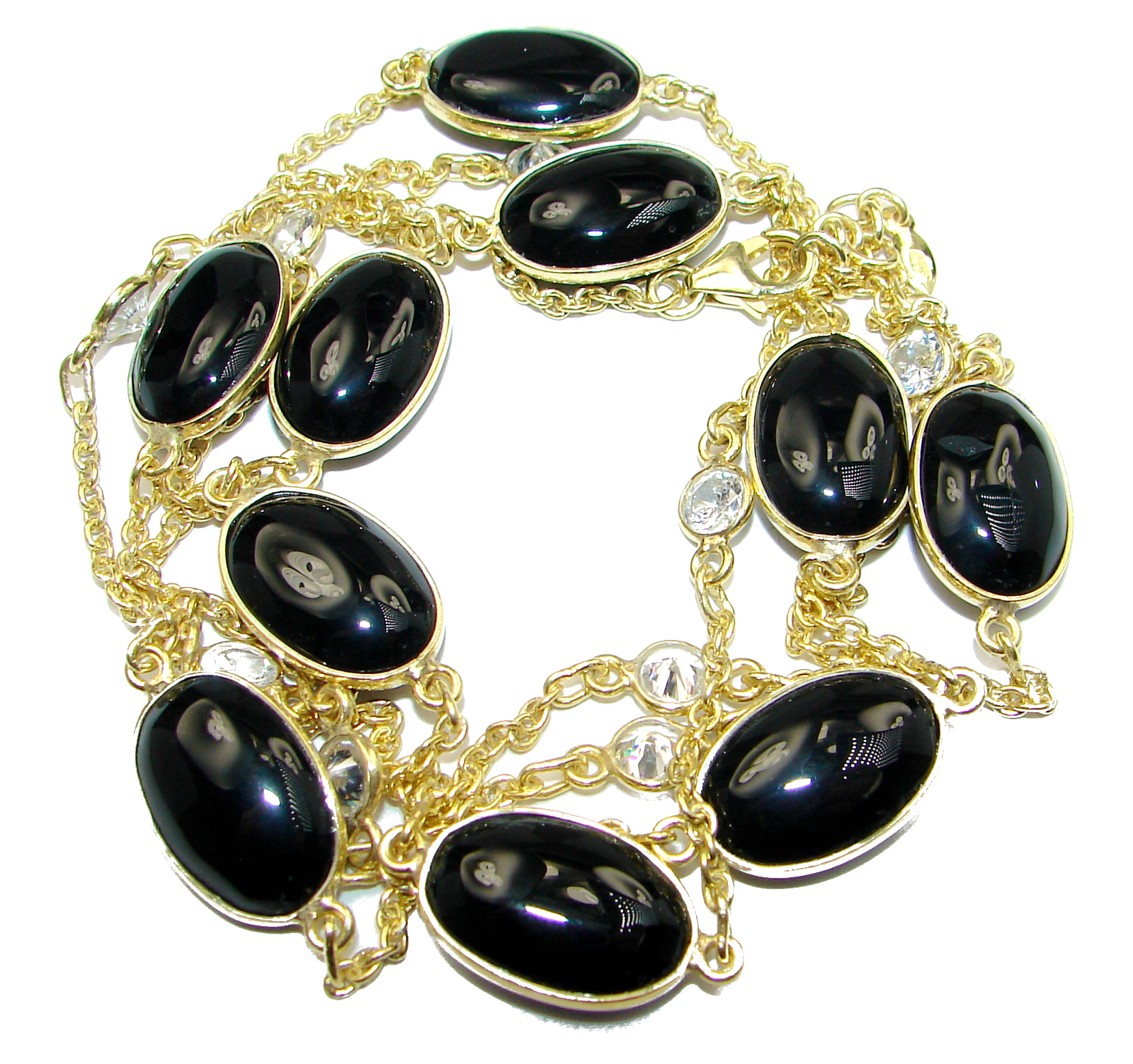 36 inches Genuine Onyx Stones Rose Gold over .925 Sterling Silver handcrafted Station Necklace
