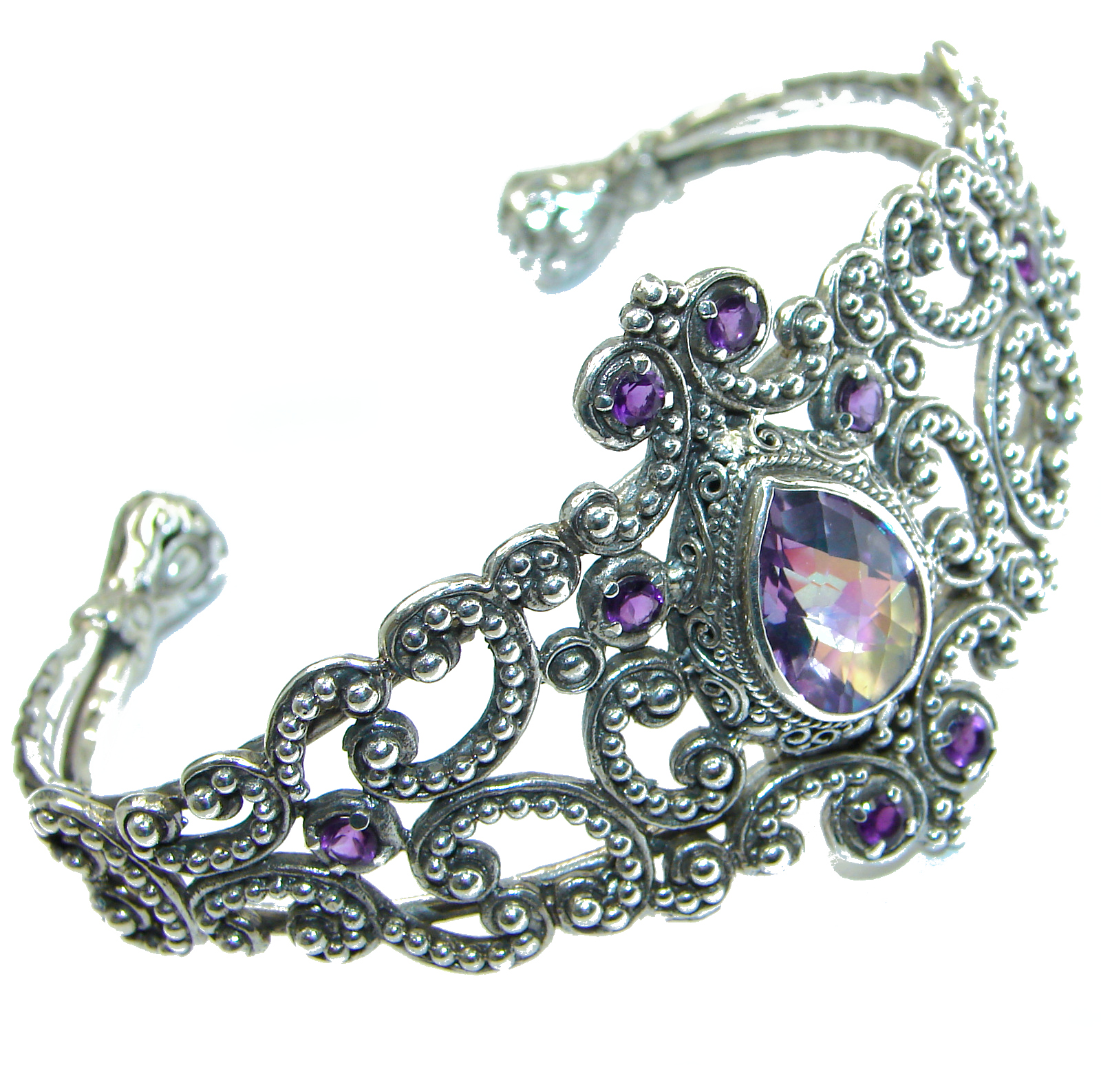 Chunky Luxury Purple Magic Topaz .925 Sterling Silver handmade Cuff/Bracelet