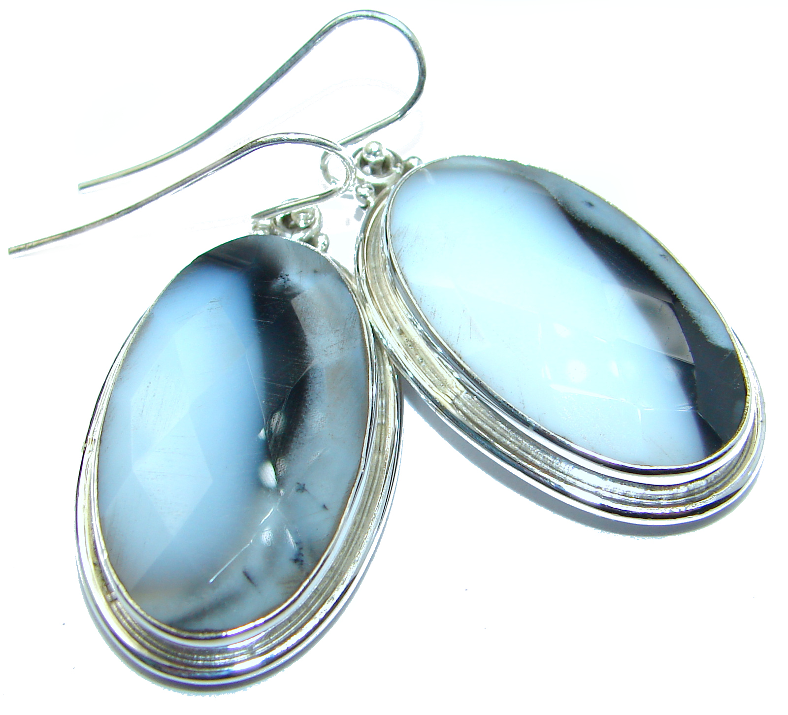 Chunky Moss White Dendritic Agate .925 Sterling Silver handcrafted earrings