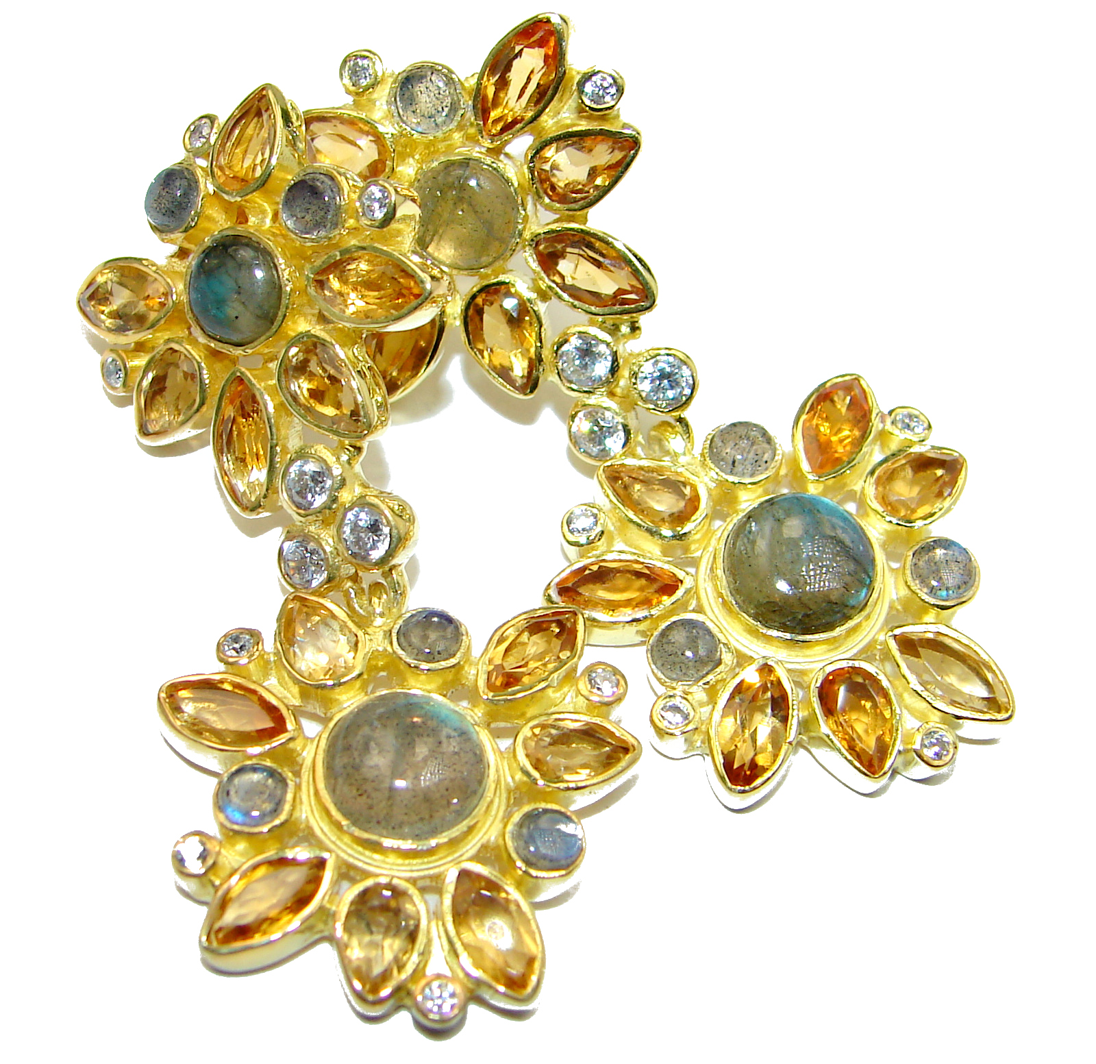 Genuine Fire Labradorite 18K Gold over .925 Sterling Silver handcrafted Earrings