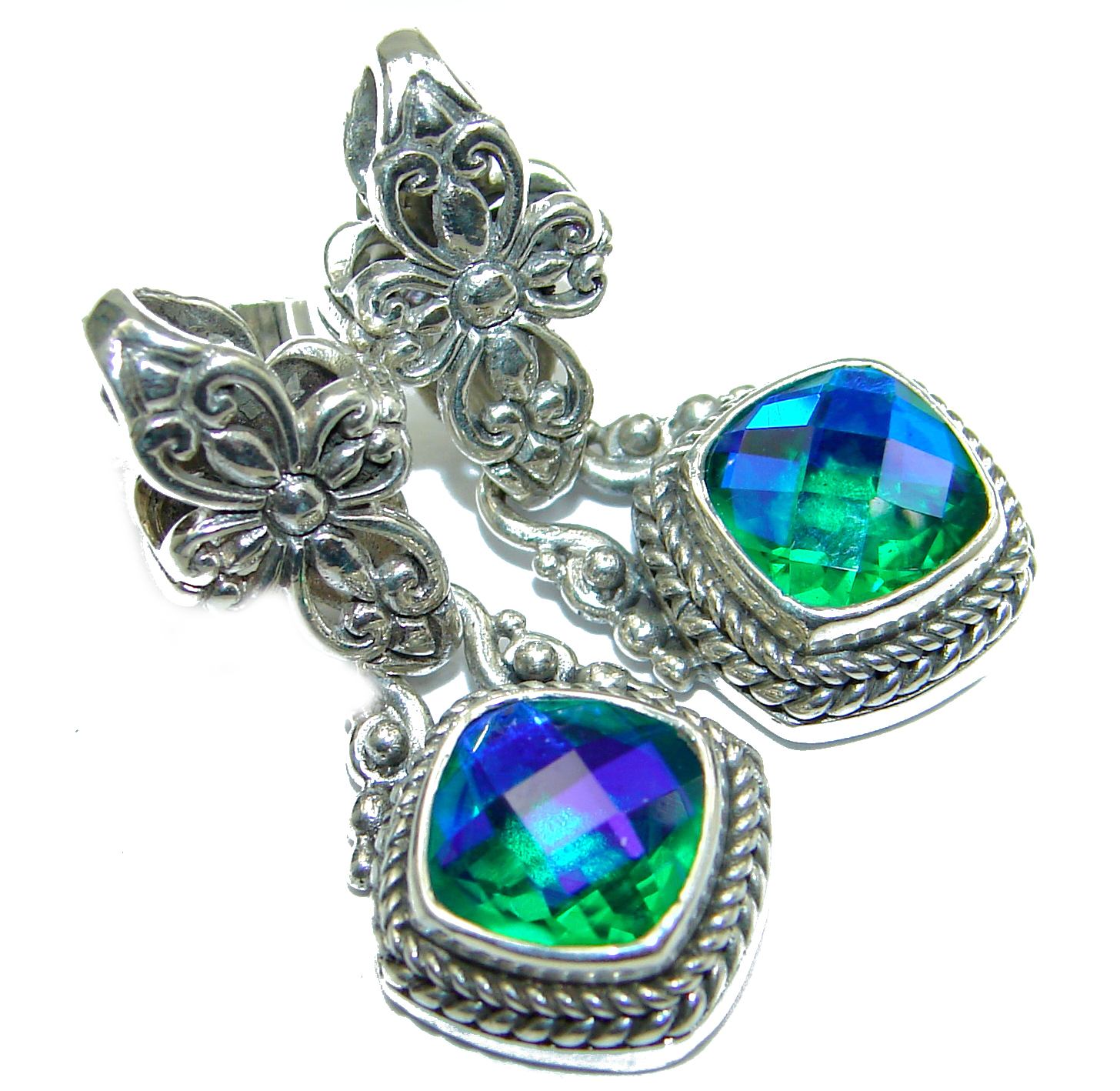 Volcanic Aqua Topaz .925 Sterling Silver handmade earrings