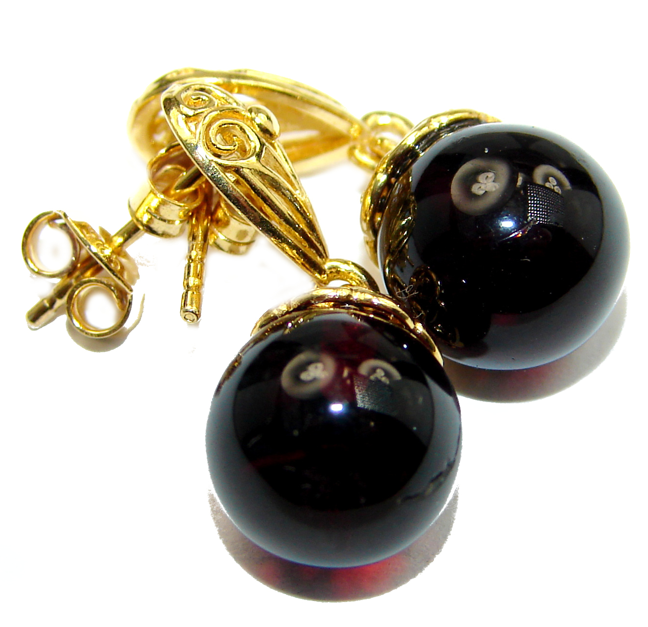 Genuine Baltic Amber 18k Gold over .925 Sterling Silver handcrafted Earrings