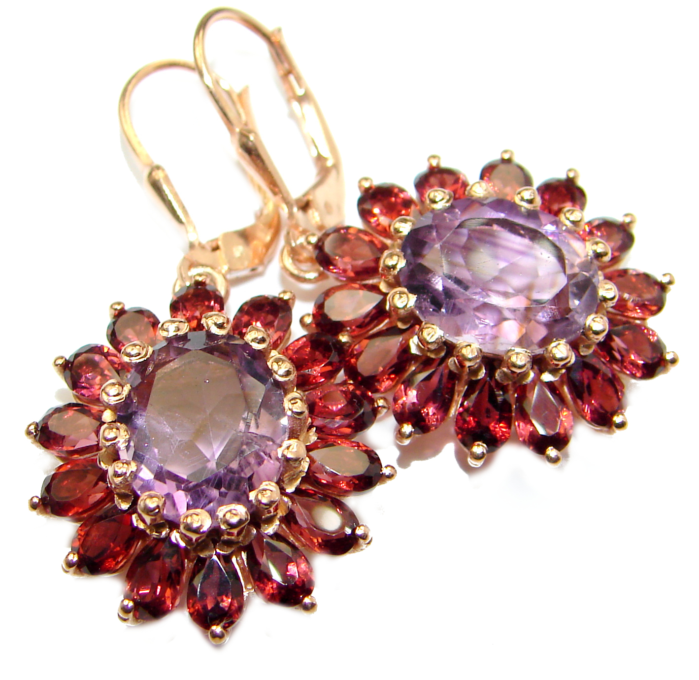 Vintage Design Authentic Amethyst Rose Gold over .925 Sterling Silver handmade earrings