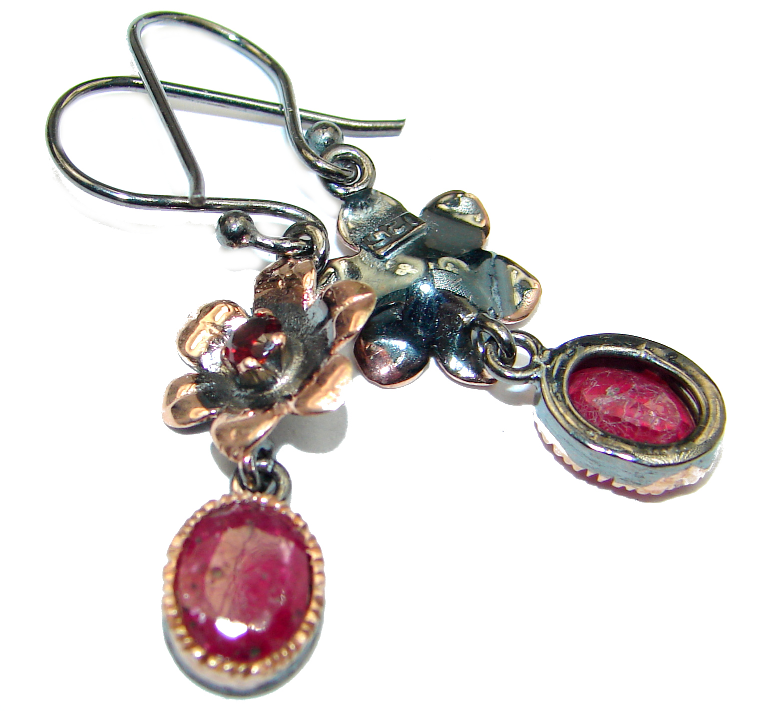 Trendy Ruby Gold Rhodium over .925 Sterling Silver handmade earrings