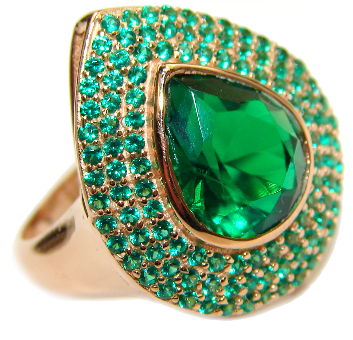Genuine Emerald 18K Gold over .925 Sterling Silver handmade Cocktail Ring s. 7