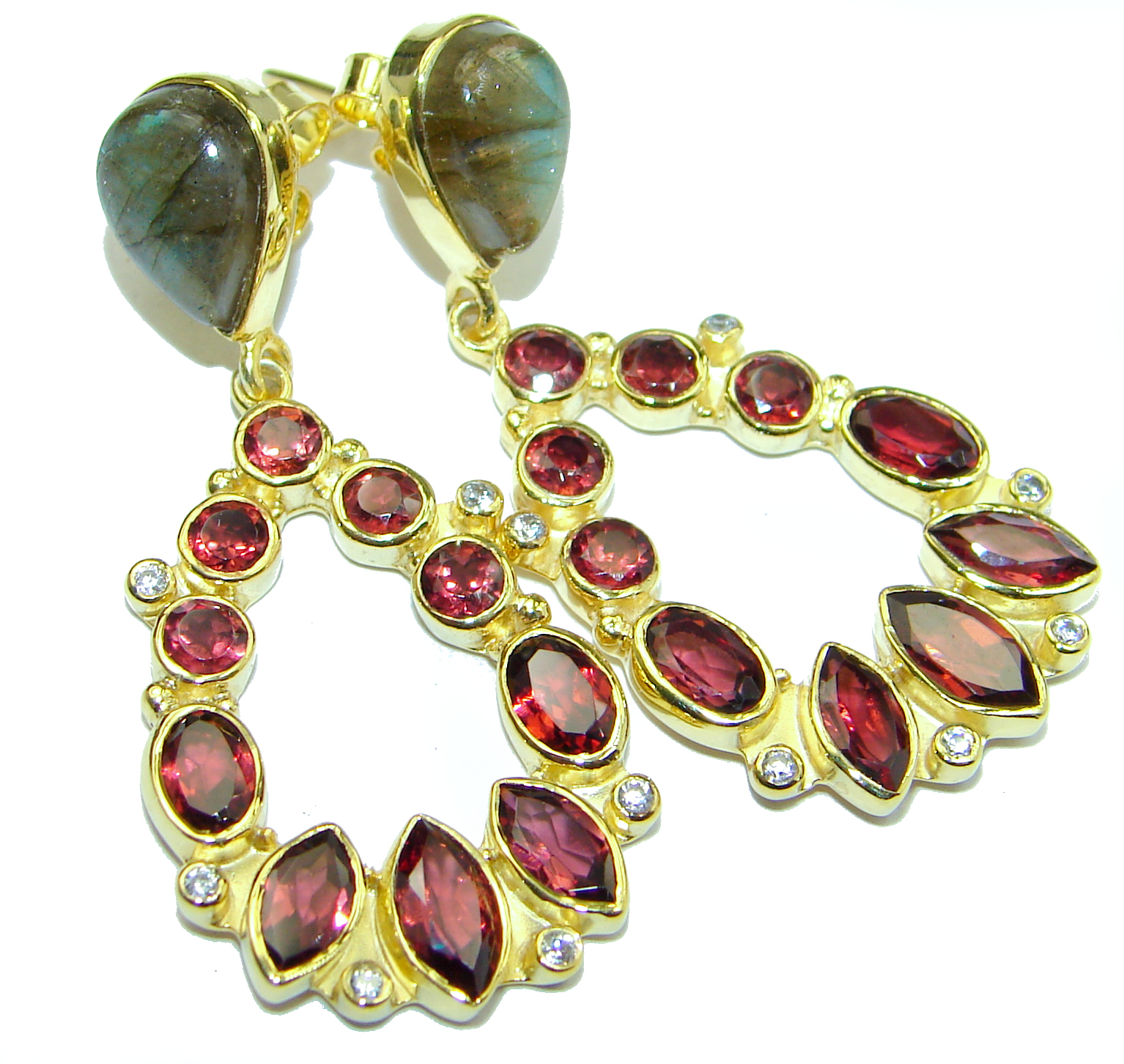 Spectacular Authentic Garnet 14K Gold over .925 Sterling Silver handmade earrings