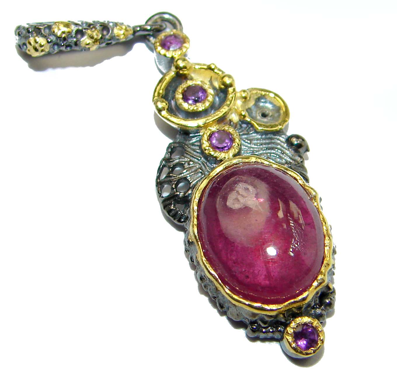 Vintage Style Ruby 14k Gold over .925 Sterling Silver handmade Pendant