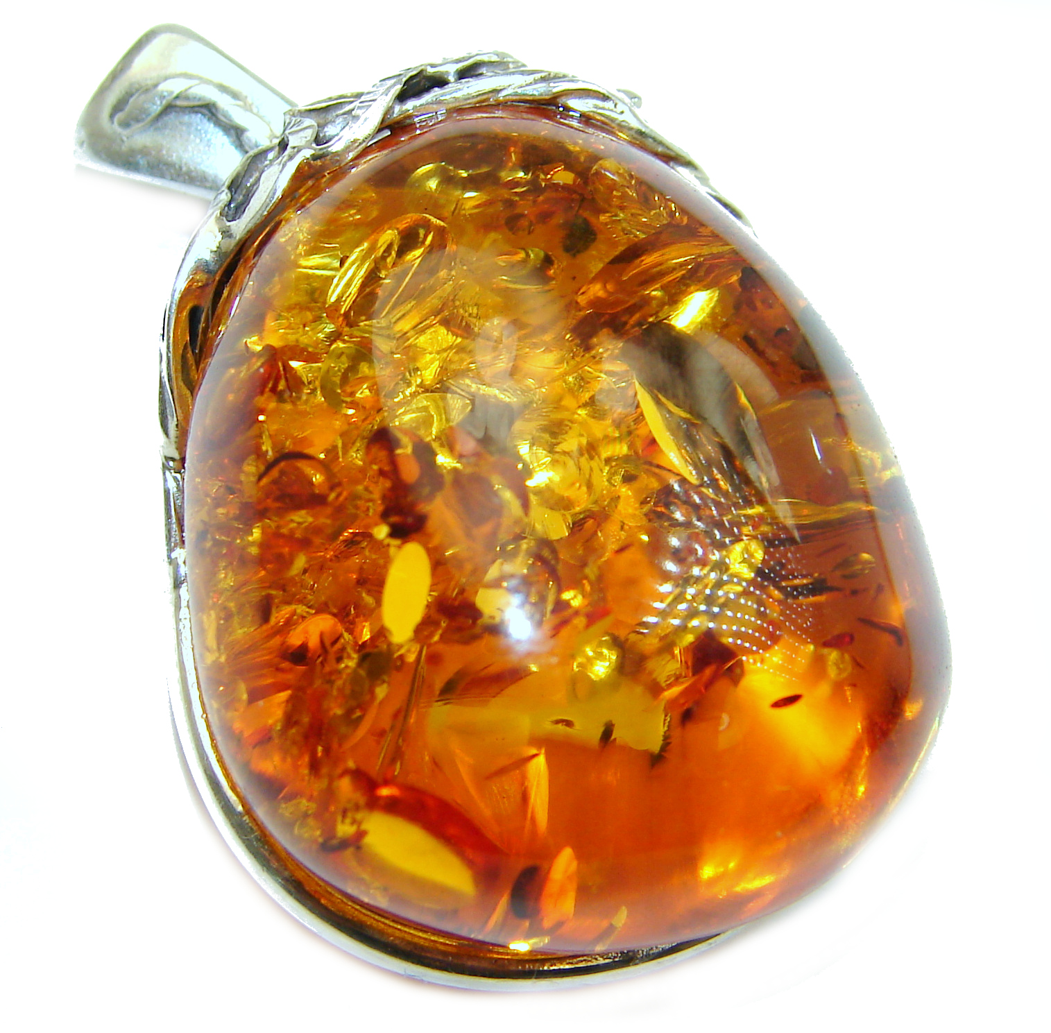 Natural Baltic Amber .925 Sterling Silver handmade Pendant