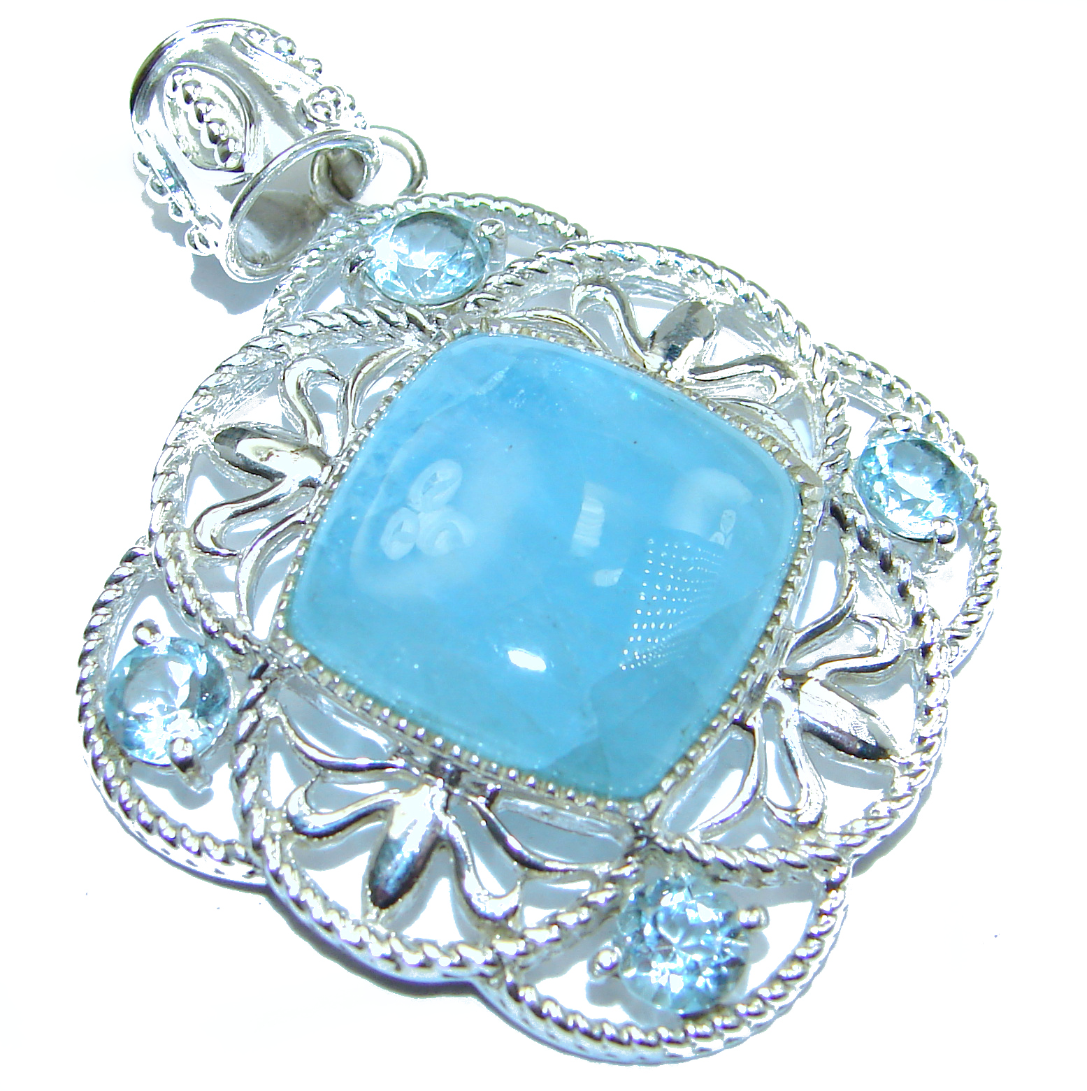 Genuine 45 ct Aquamarine .925 Sterling Silver handmade Pendant