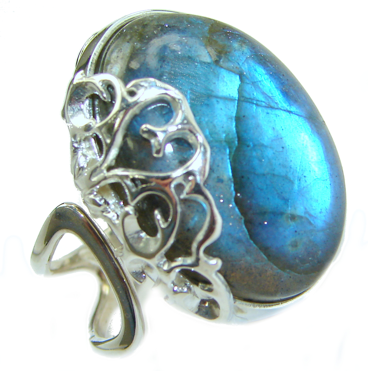 Perfect Labradorite .925 Sterling Silver handmade Ring s. 7 adjustable