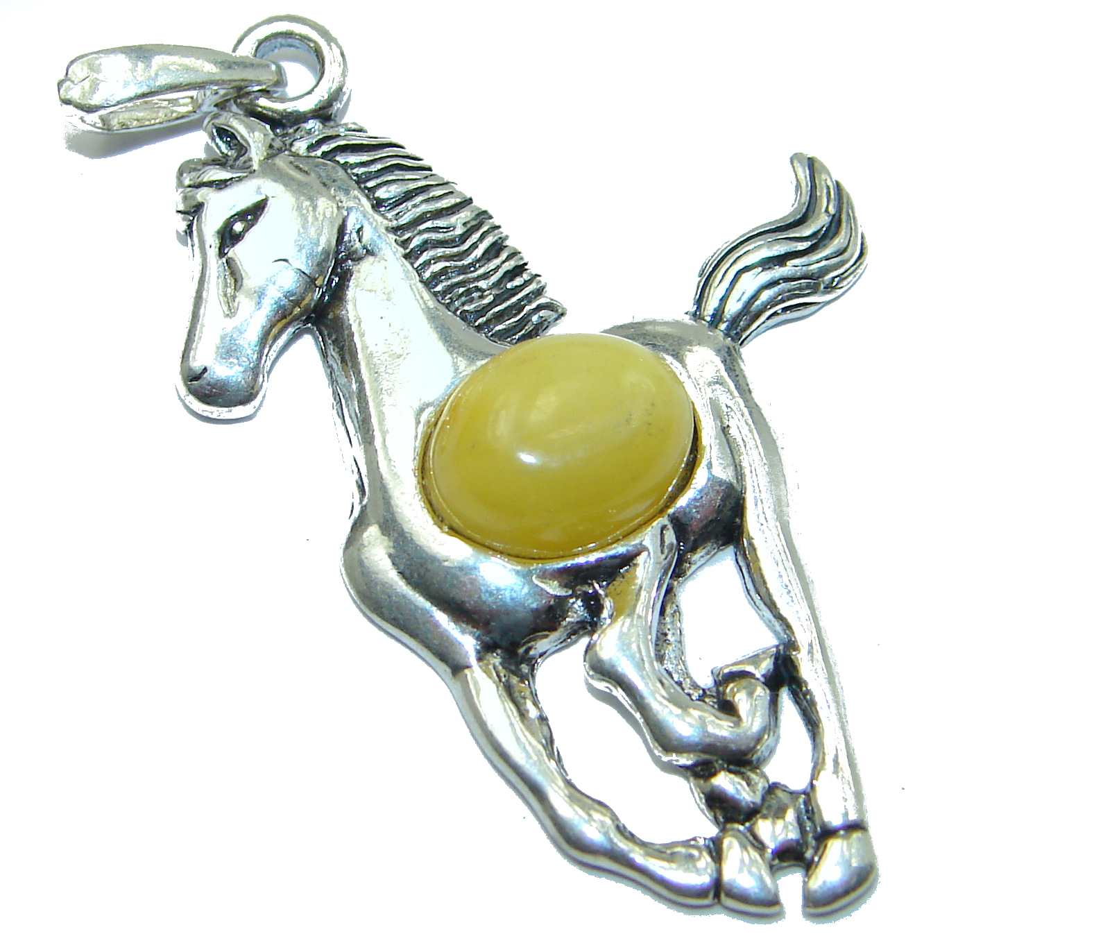 Masterpiece Horse Baltic Polish Amber .925 Sterling Silver Handmade Pendant