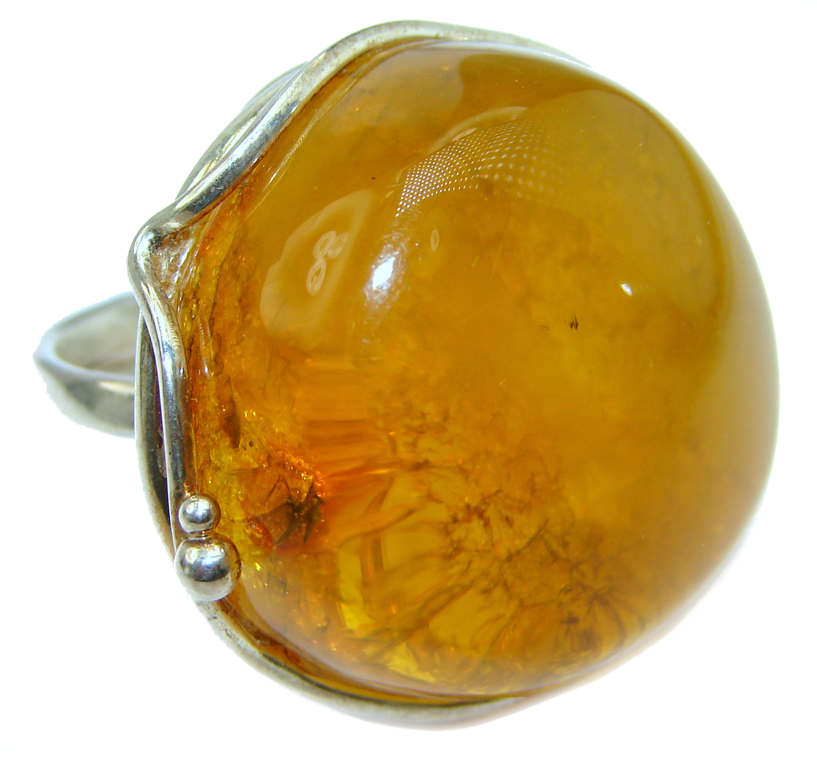 Huge Baltic Amber .925 Sterling Silver ring; s. 8 adjustable