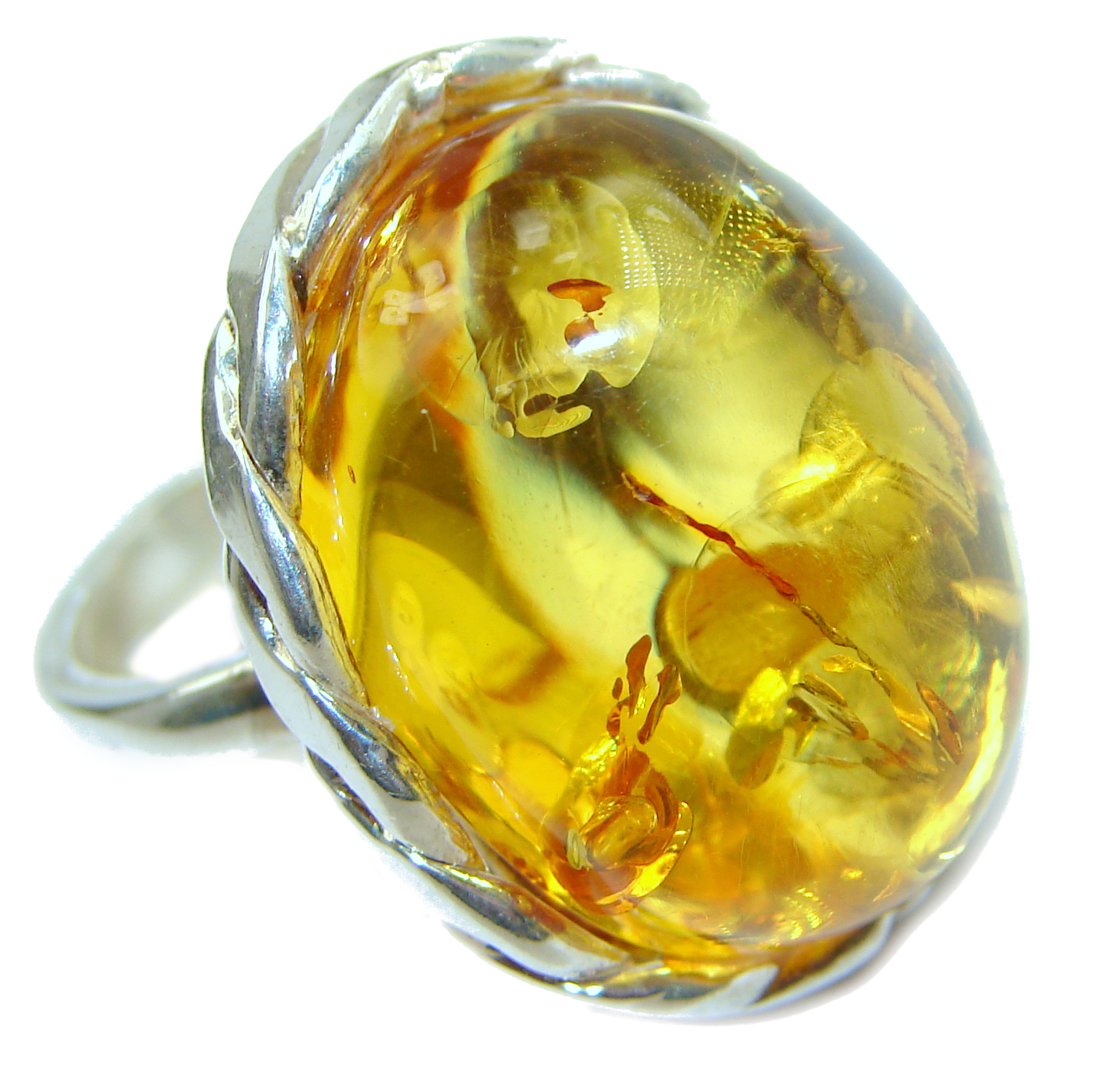 Huge Baltic Amber .925 Sterling Silver ring; s. 7 adjustable