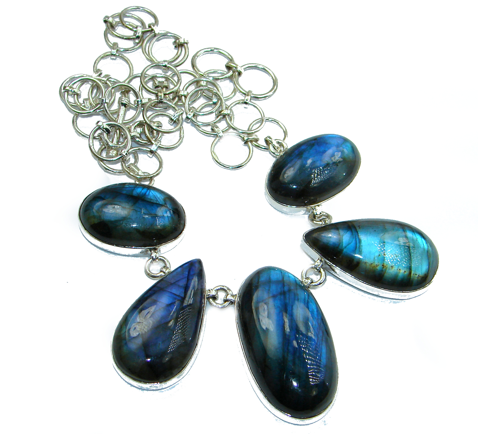 Chunky Cascade of Lights Labradorite .925 Sterling Silver entirely handcrafted necklace