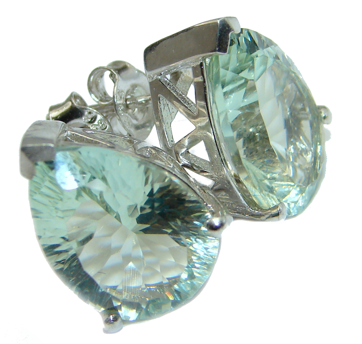 Perfect Pear cut genuine Green Amethyst .925 Sterling Silver earrings