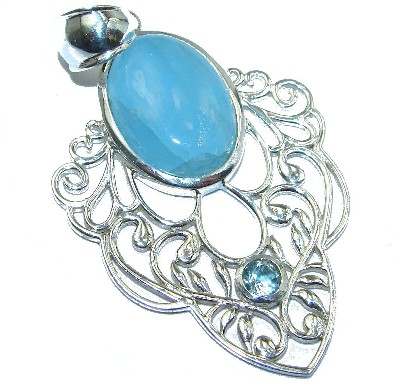 Genuine 35 ct Aquamarine .925 Sterling Silver handmade Pendant